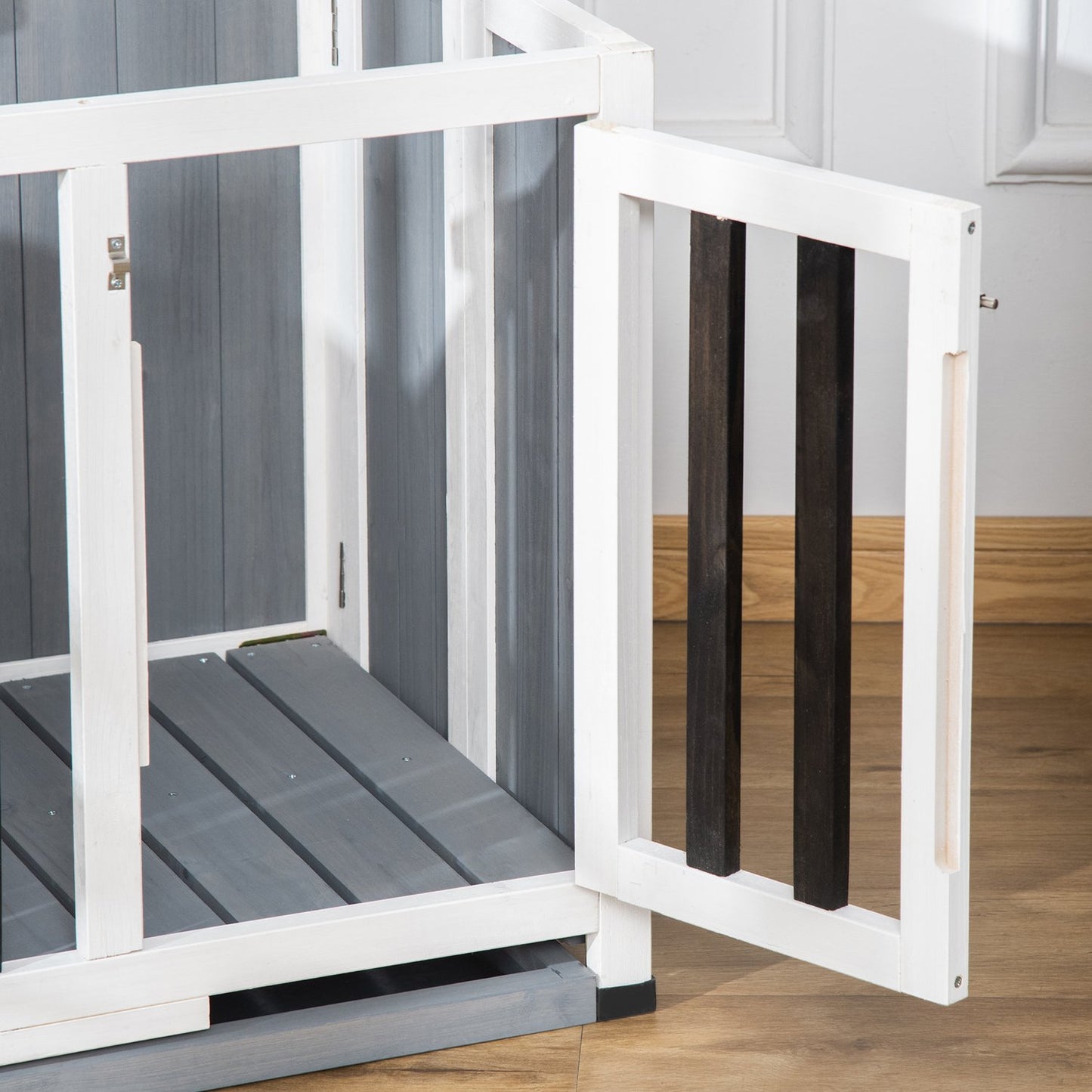 Collapsible gray dog kennel with window, 84.5x51.4x61cm