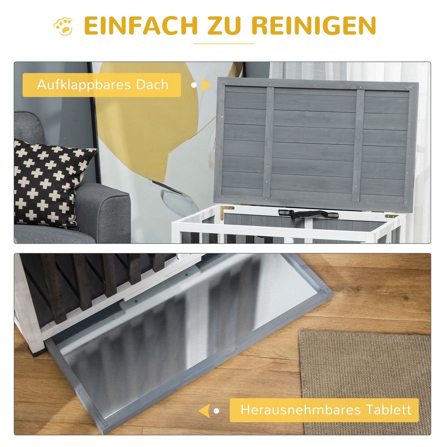 Collapsible gray dog kennel with window, 84.5x51.4x61cm