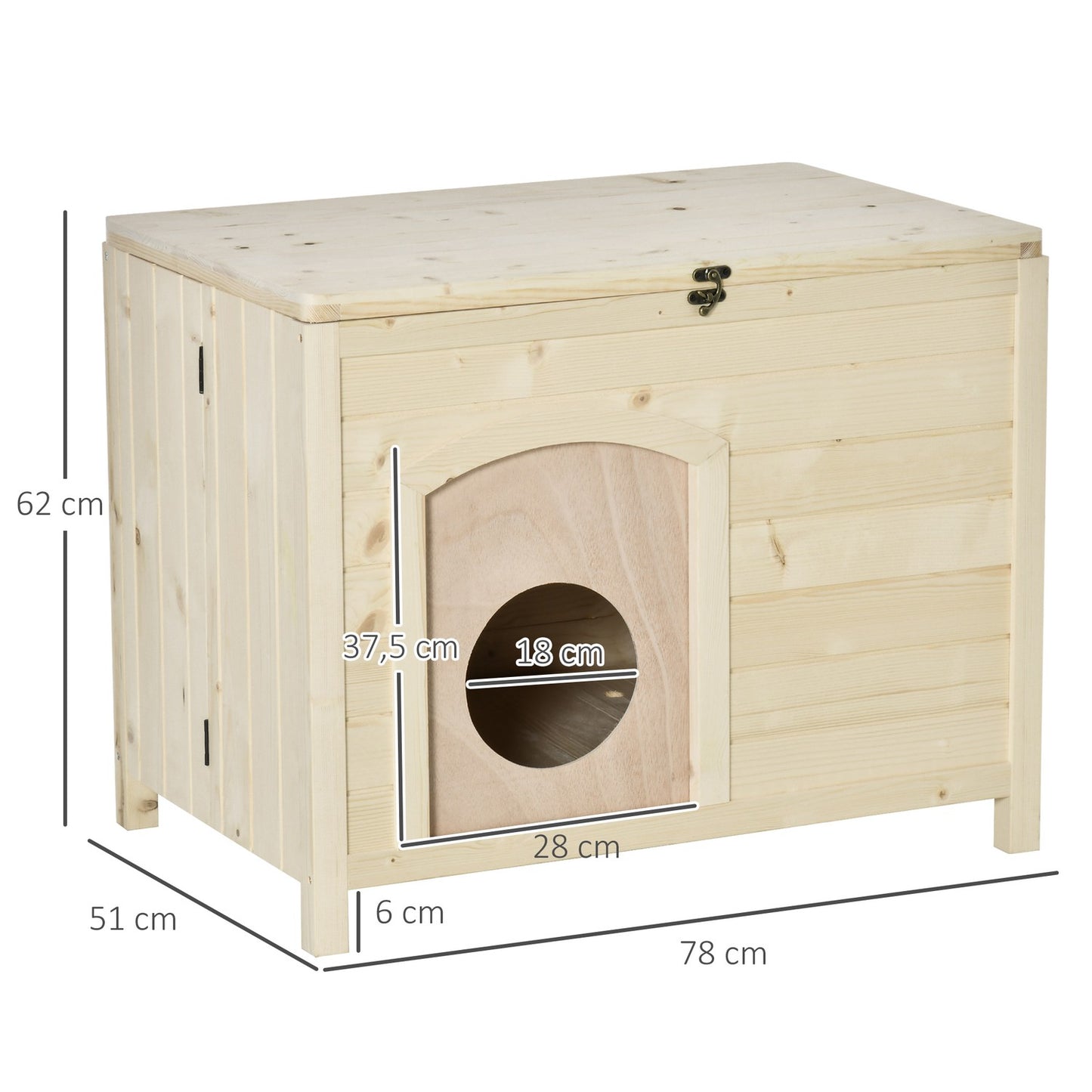Collapsible dog house in solid wood, Natural, 78x51x62 cm