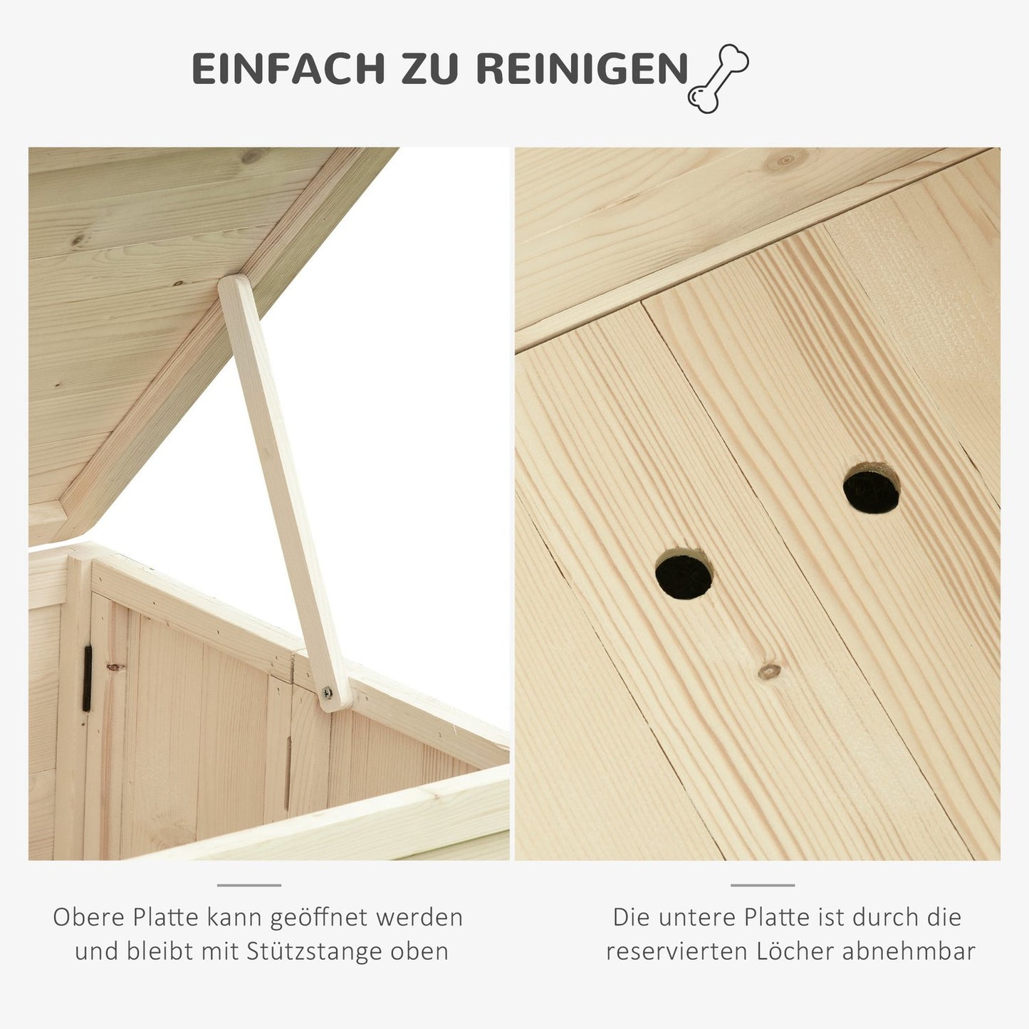 Collapsible dog house in solid wood, Natural, 78x51x62 cm