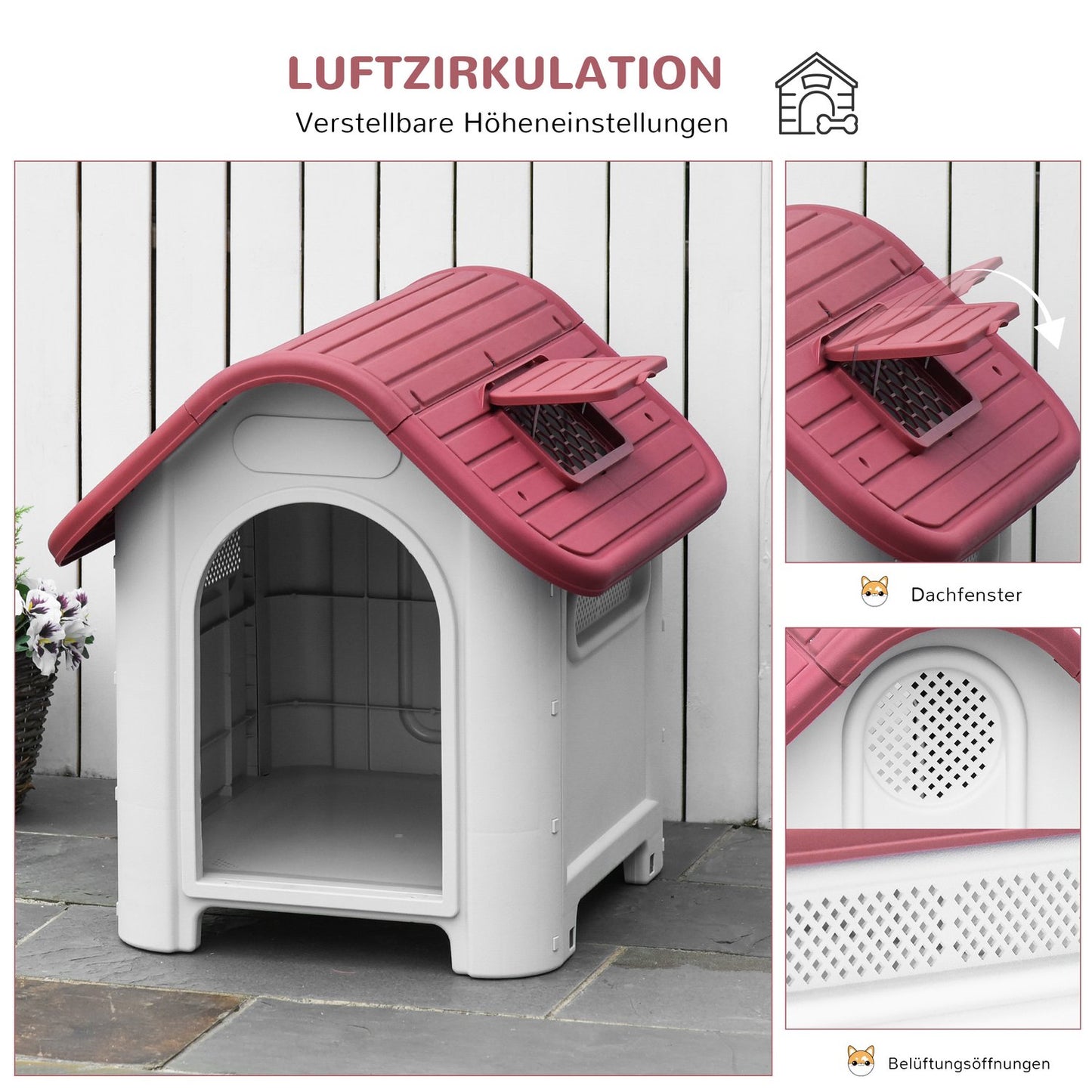 Outdoor dog kennel with roof, waterproof, air circulation
