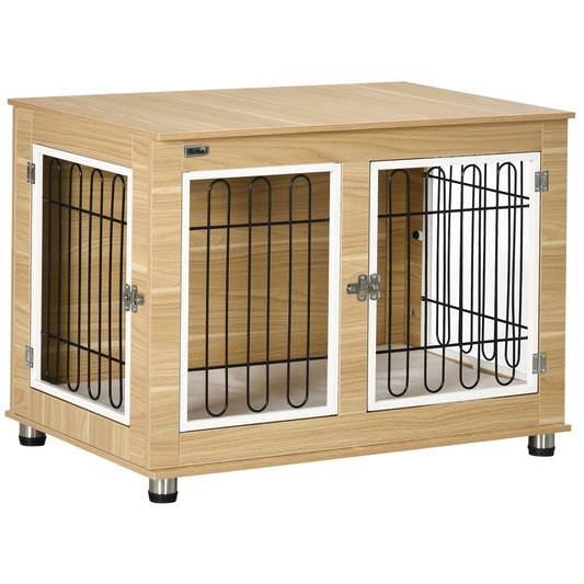 Oak Dog Cage table top, double doors & cushion