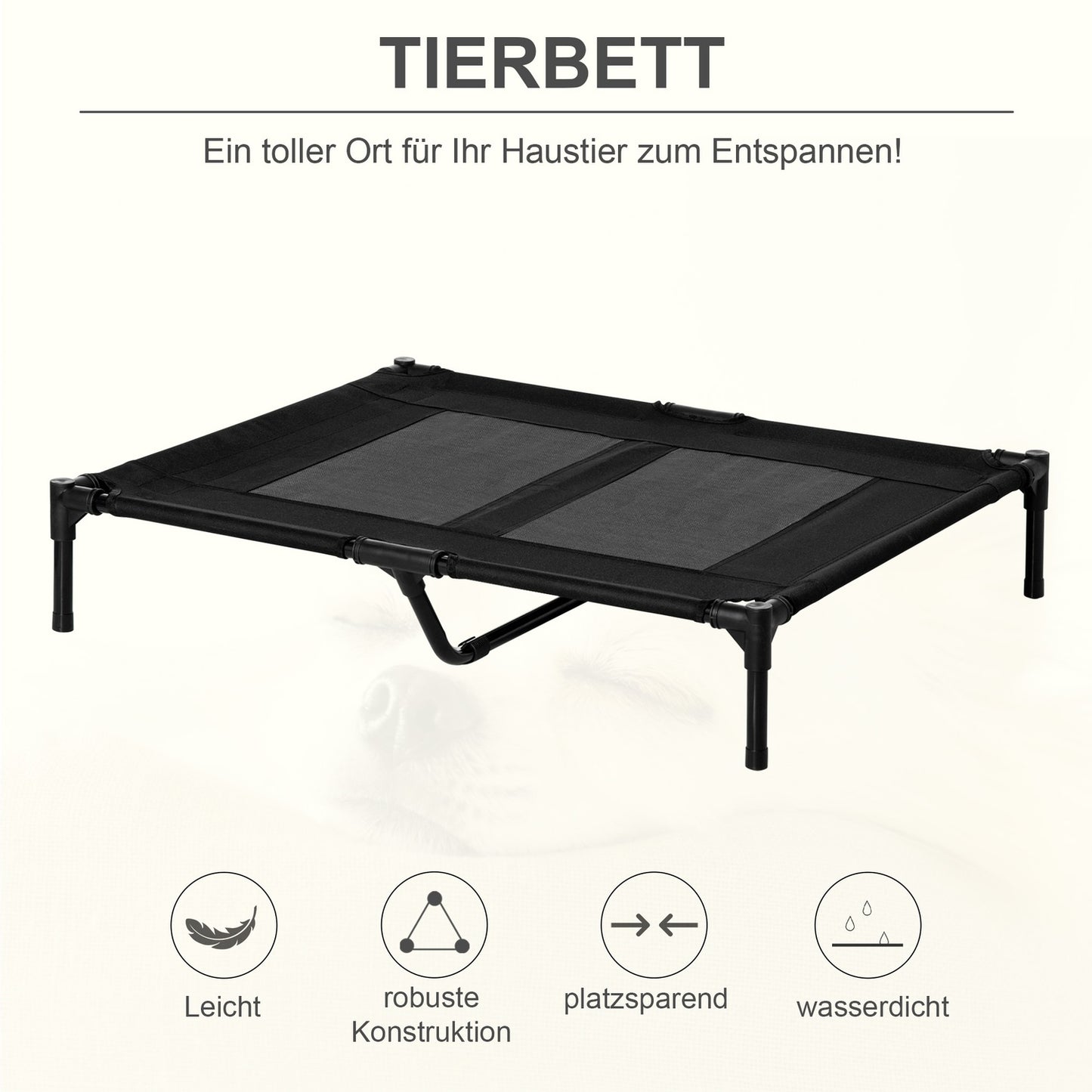 Raised outdoor dog bed - Oxford Black 92x76x18 cm