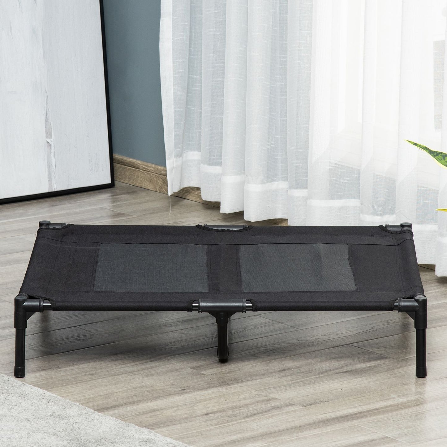Raised outdoor dog bed - Oxford Black 92x76x18 cm