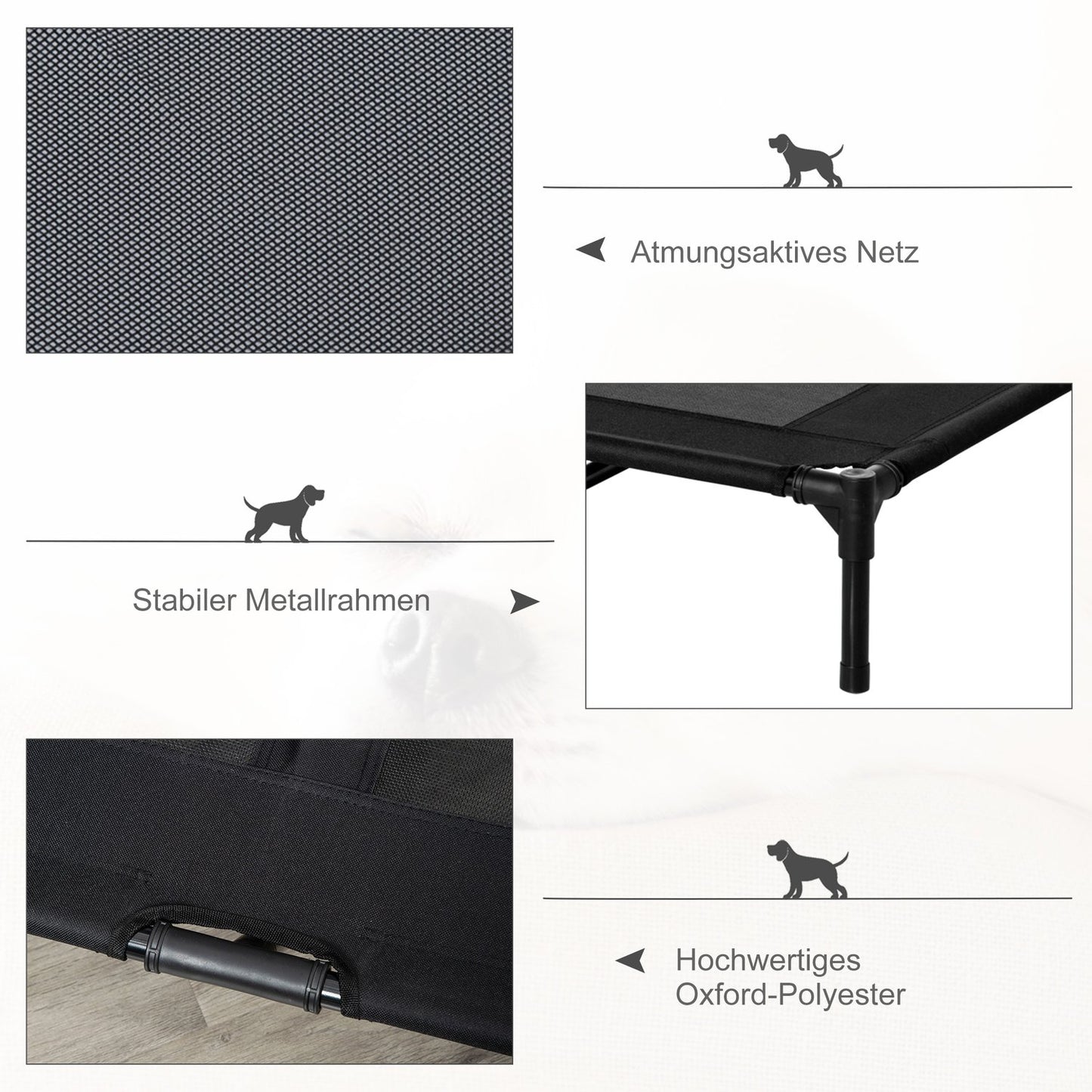 Raised outdoor dog bed - Oxford Black 92x76x18 cm