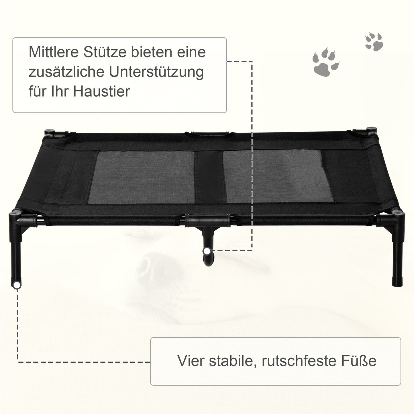 Raised outdoor dog bed - Oxford Black 92x76x18 cm