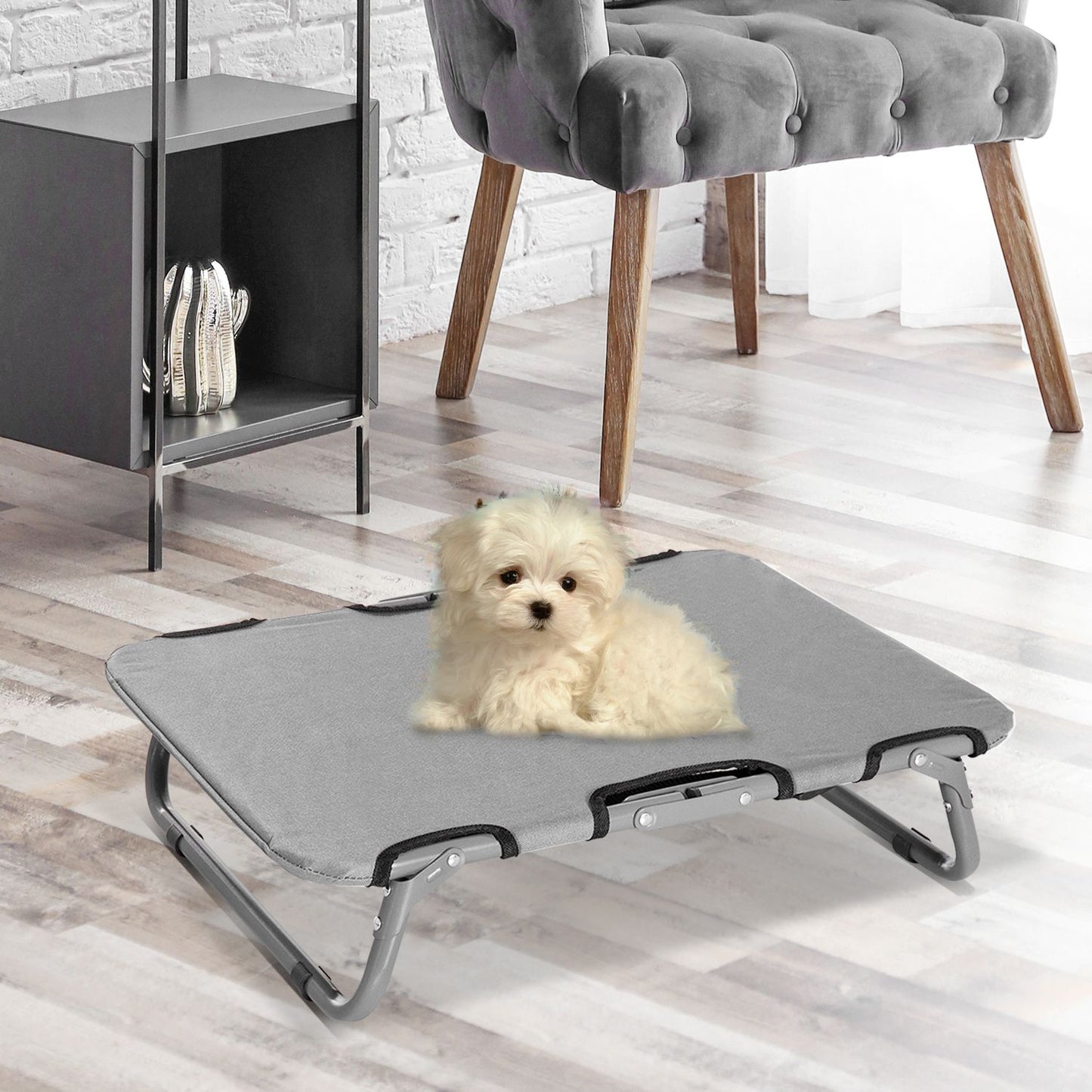 Outdoor bed for dogs and cats, foldable, grey, 59x46x15 cm