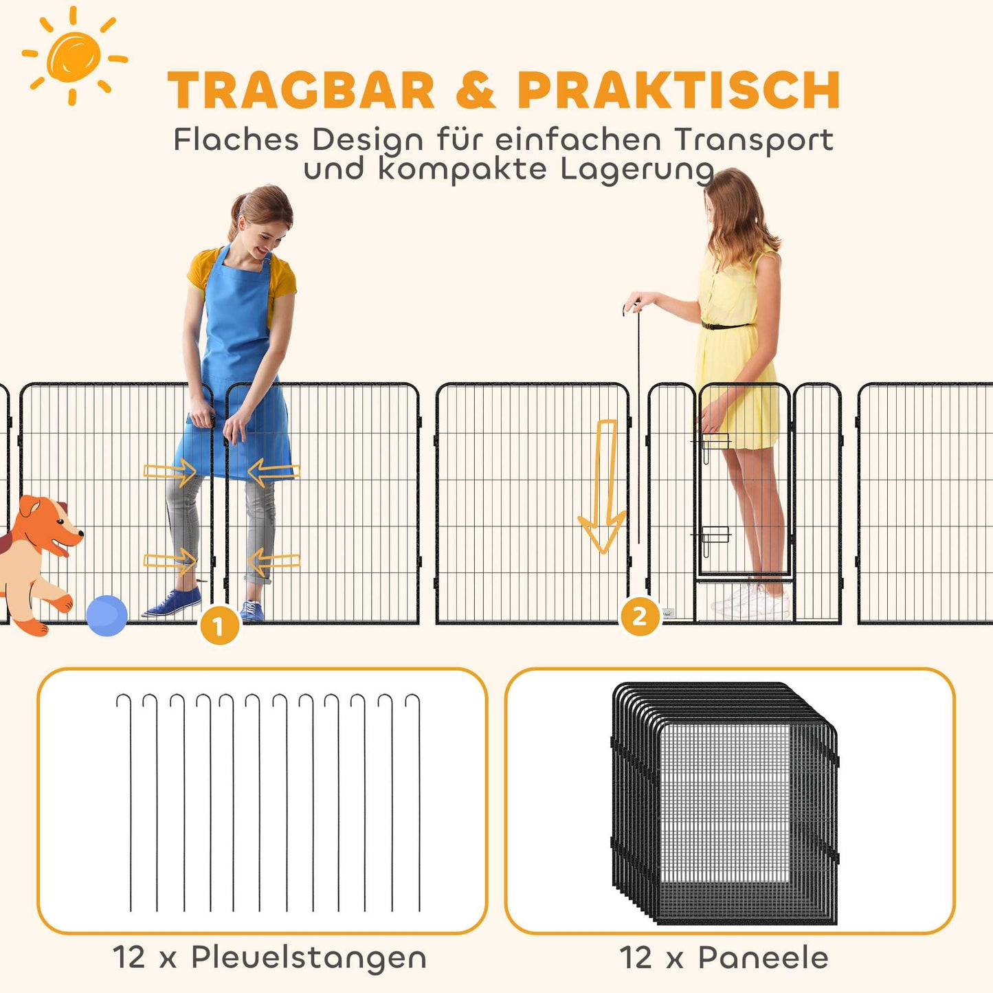 Dog Playpen, 12 Panels, Steel, Indoor/Outdoor Use