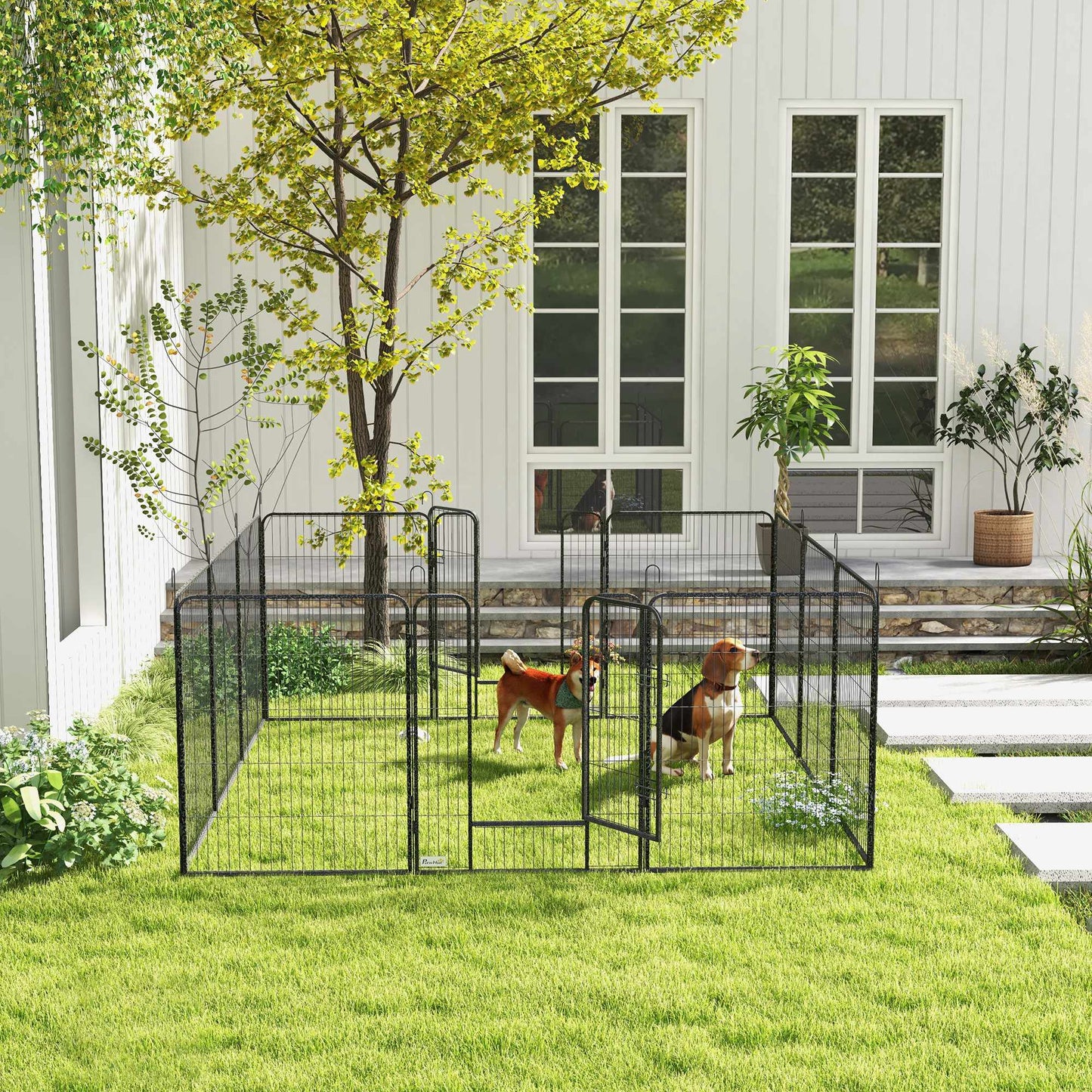 Dog Playpen, 12 Panels, Steel, Indoor/Outdoor Use