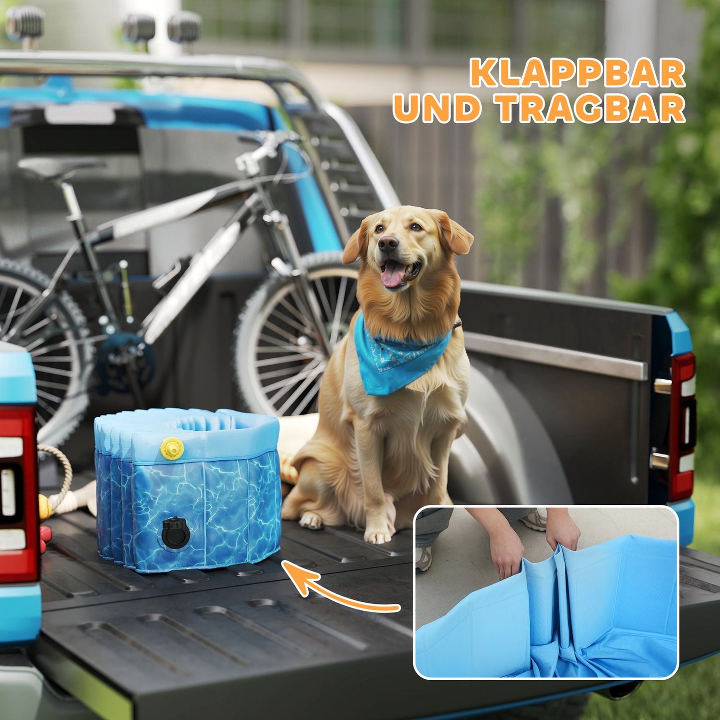 Dog Pool Foldable Paddling Pool with Fountain and Water Cushion Design Ø120 x 30 cm Blue