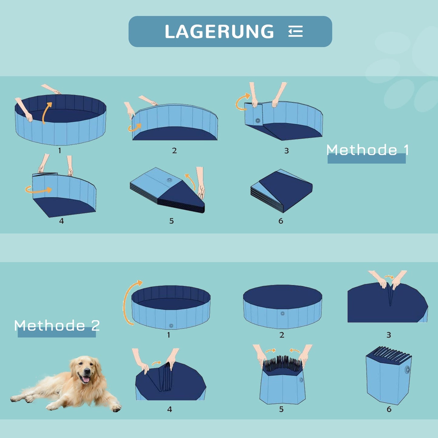 Large dog pool, robust PVC/wood, 120x30 cm - Summer cooling