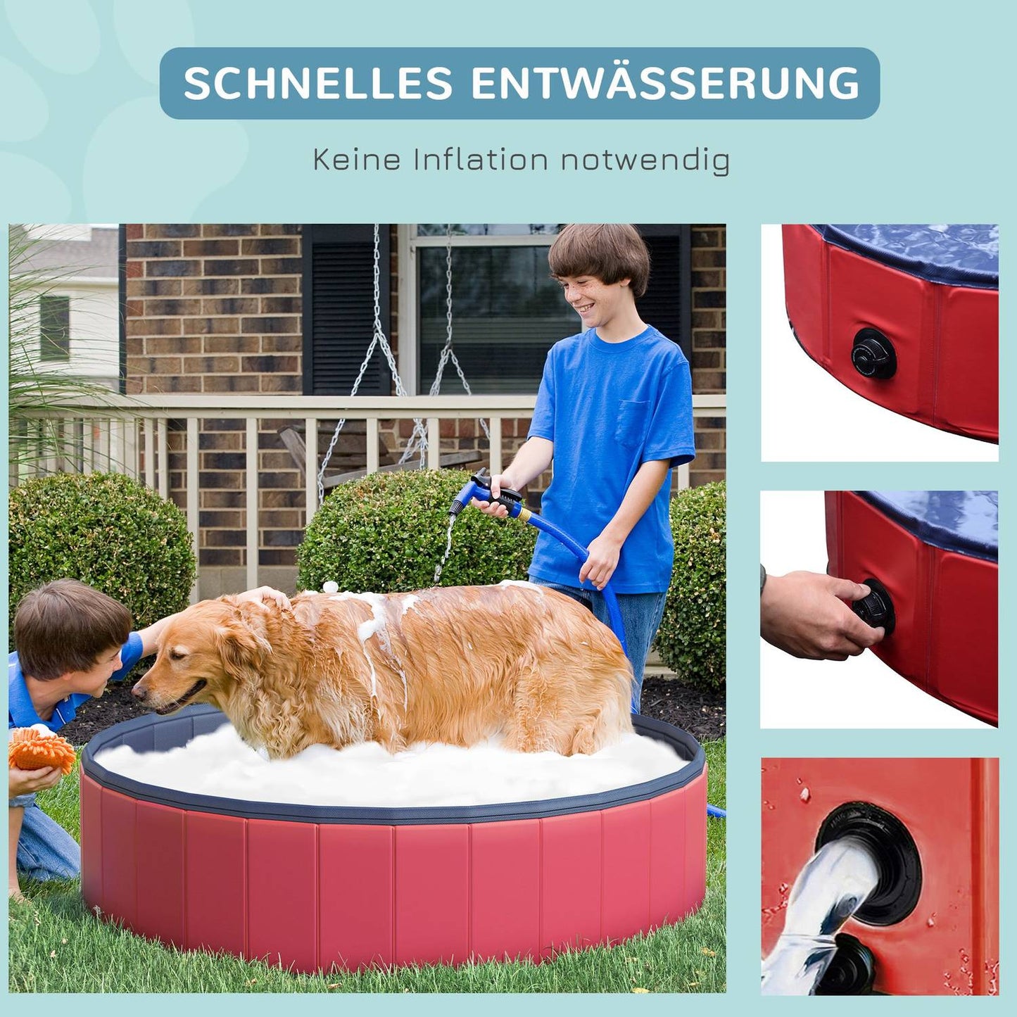 Large PVC paddling pool for dogs, Ø140x30 cm, Red