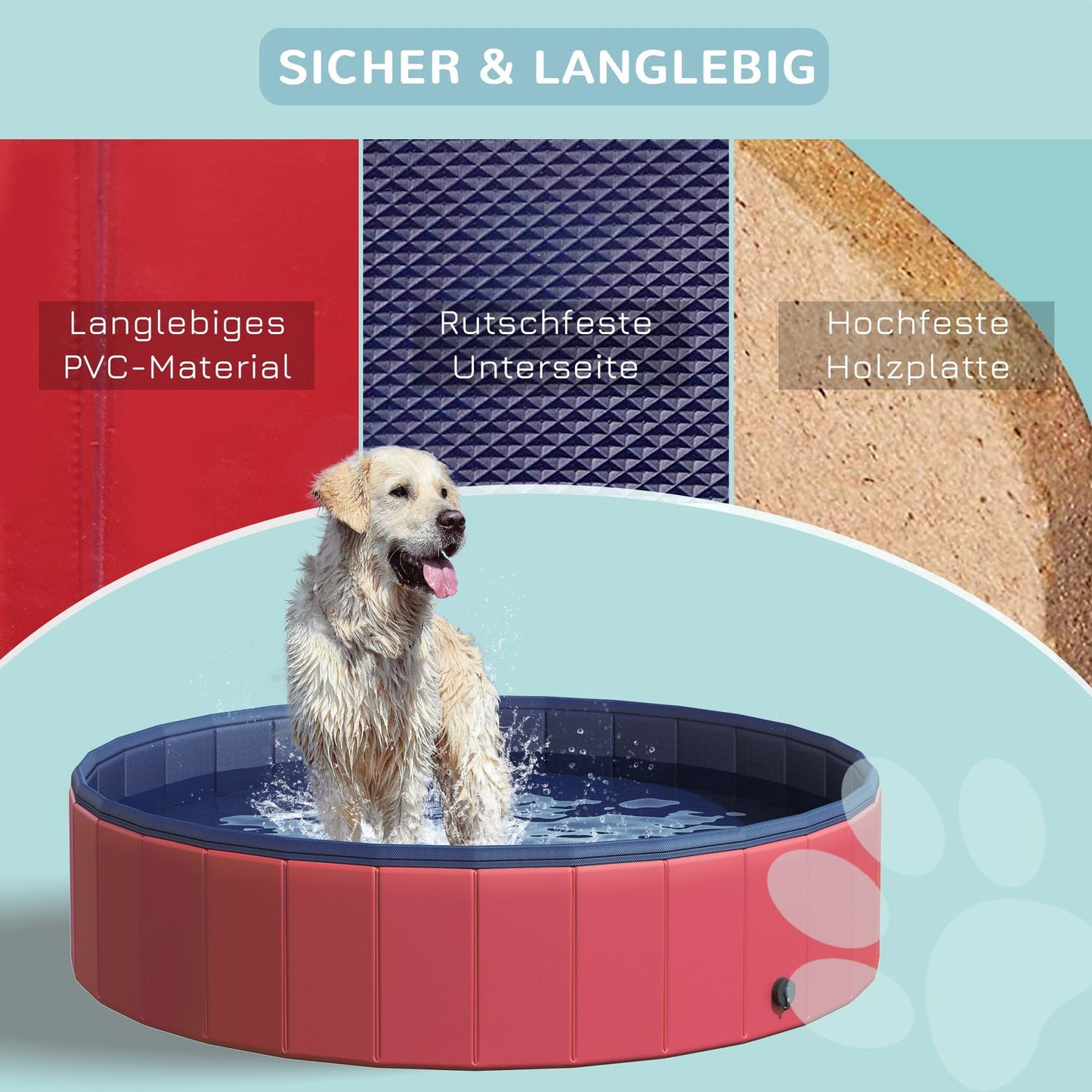 Large PVC paddling pool for dogs, Ø140x30 cm, Red