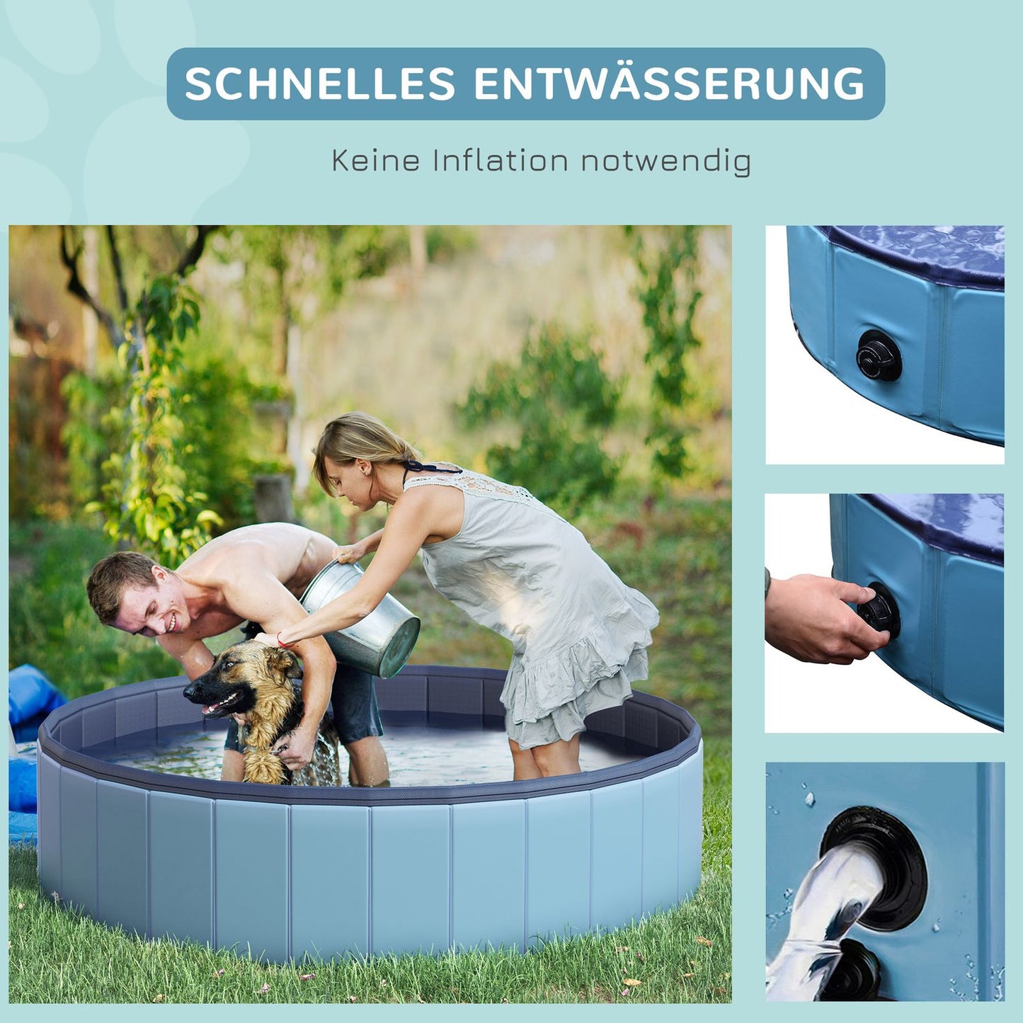 Large dog pool - PVC & wood, 140x30 cm, blue