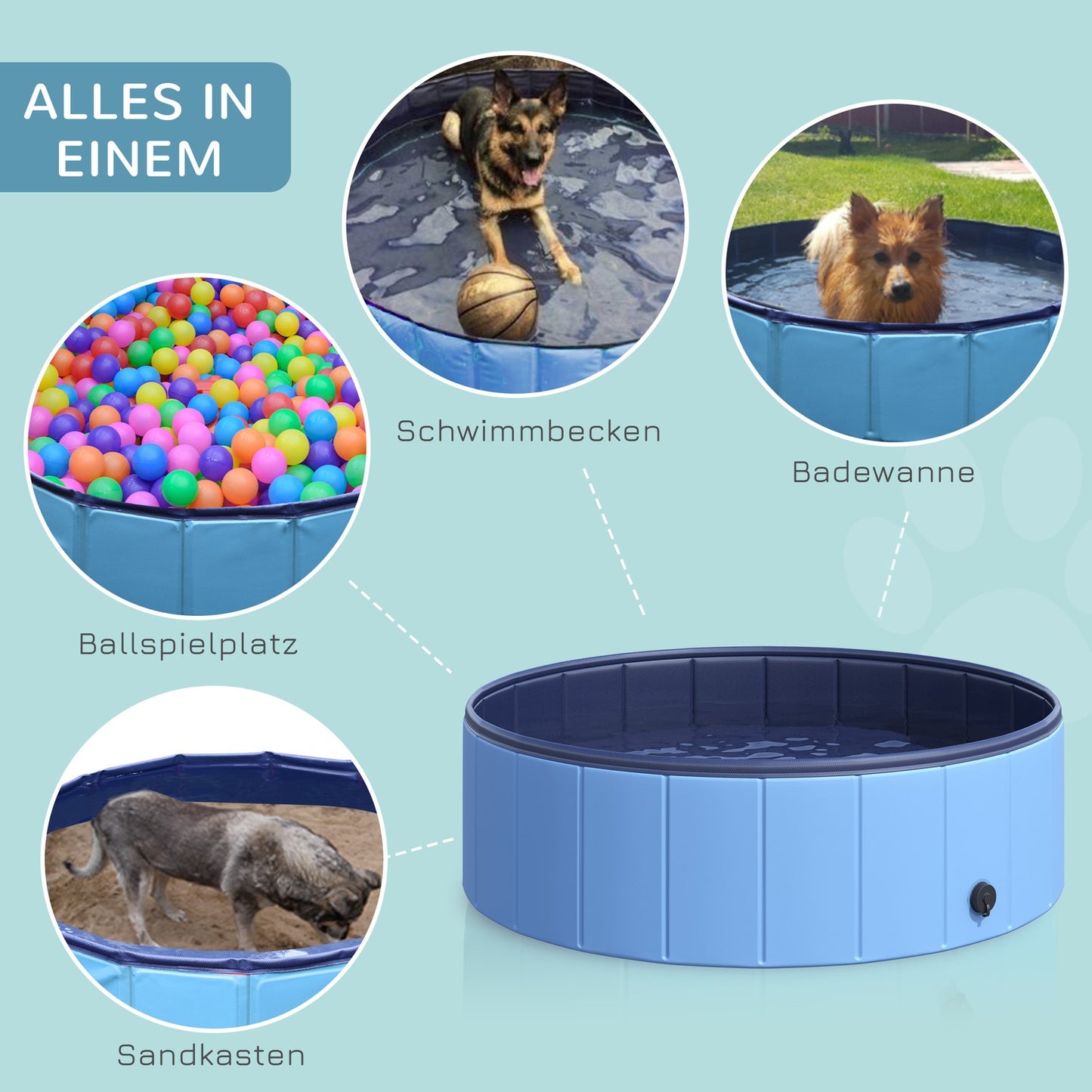 Dog pool, durable PVC & wood, blue, 100x30 cm