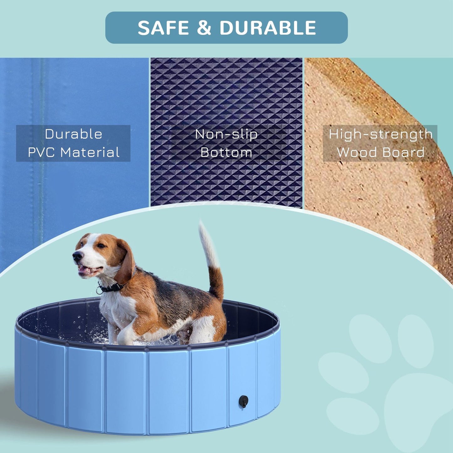 Dog pool, durable PVC & wood, blue, 100x30 cm