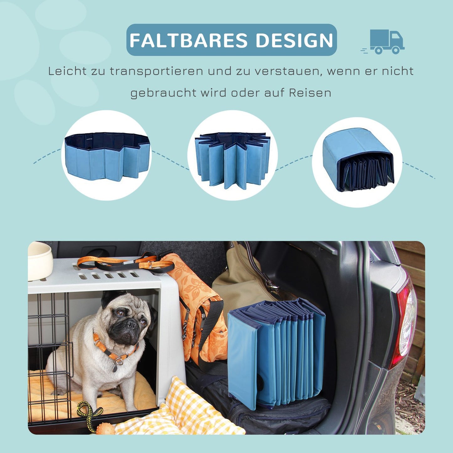 Dog pool, durable PVC & wood, blue, 100x30 cm