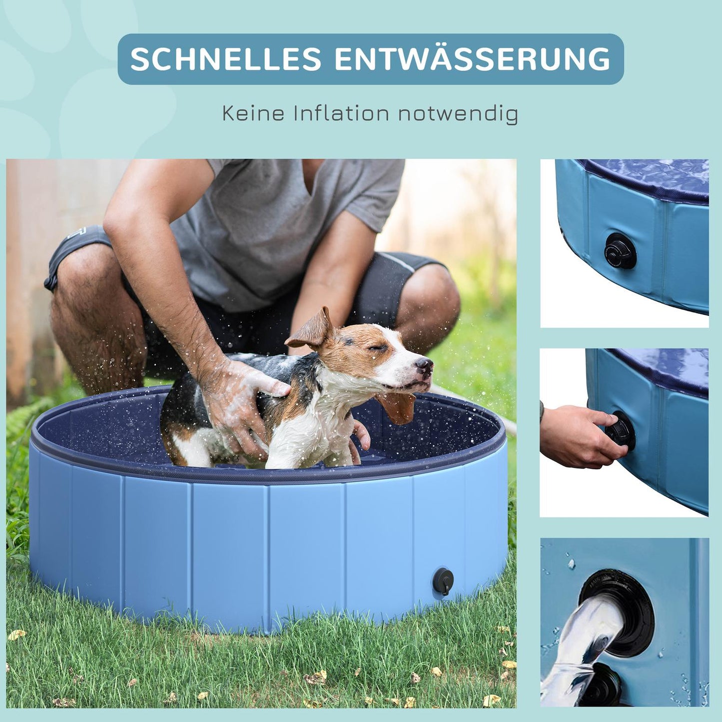 Dog pool, durable PVC & wood, blue, 100x30 cm