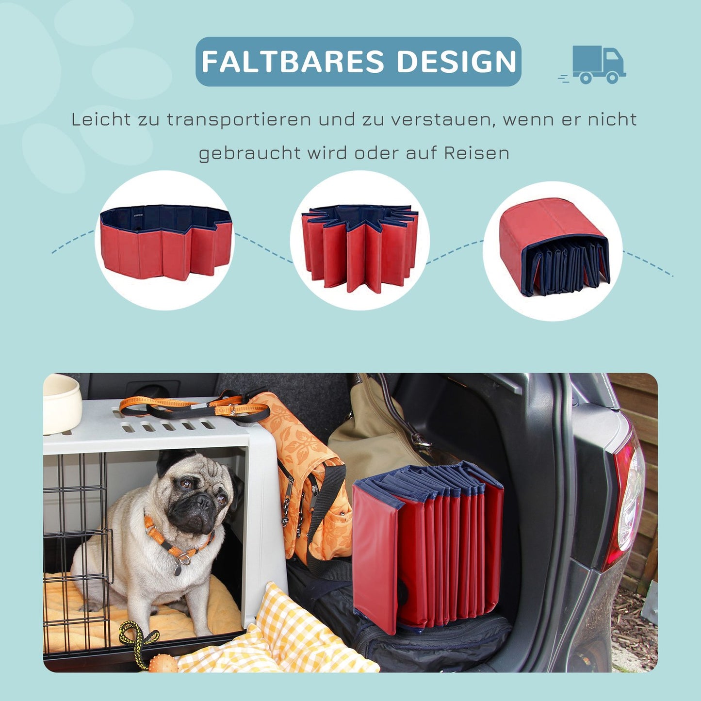 Dog pool, durable PVC and wood, 100x30 cm, Red