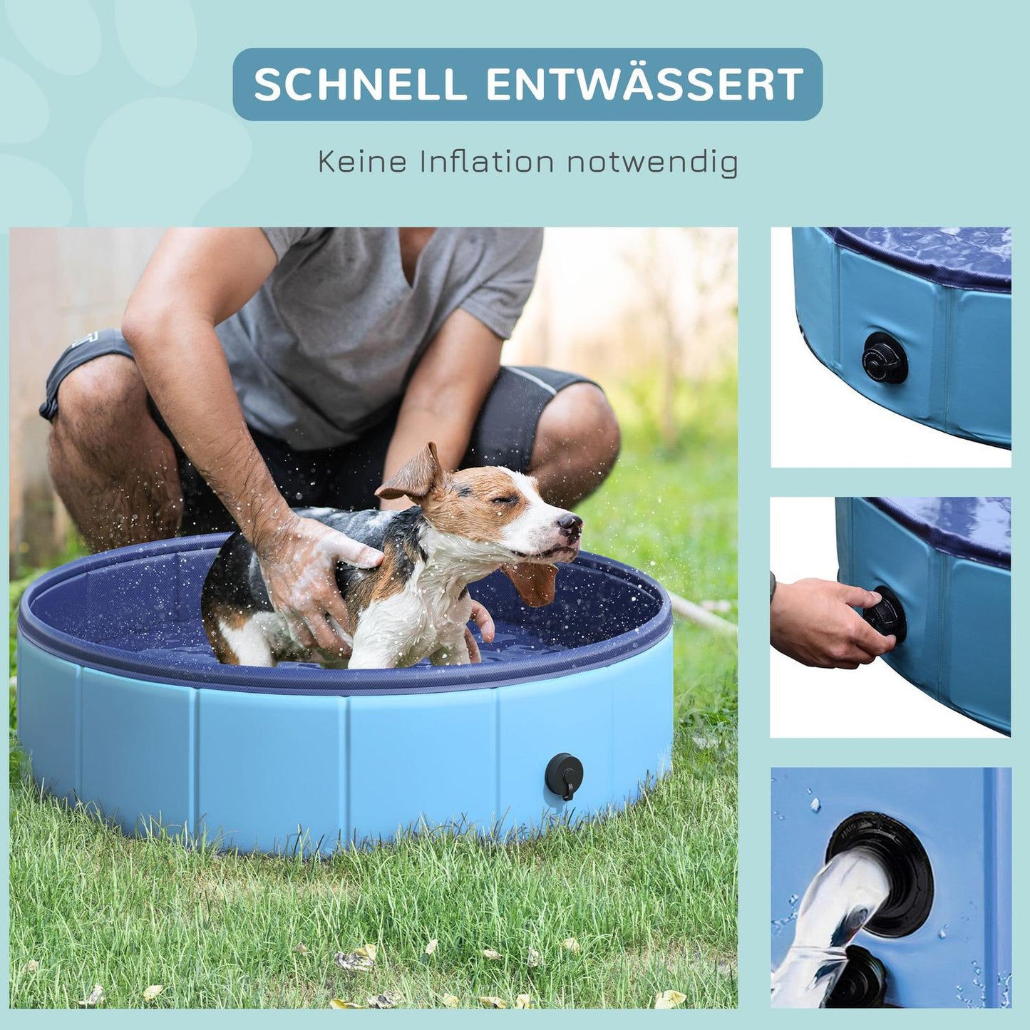 Paddling pool for dogs - durable PVC and wood, 80 cm blue