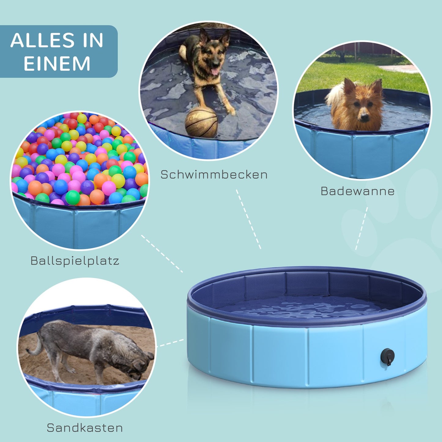 Paddling pool for dogs - durable PVC and wood, 80 cm blue