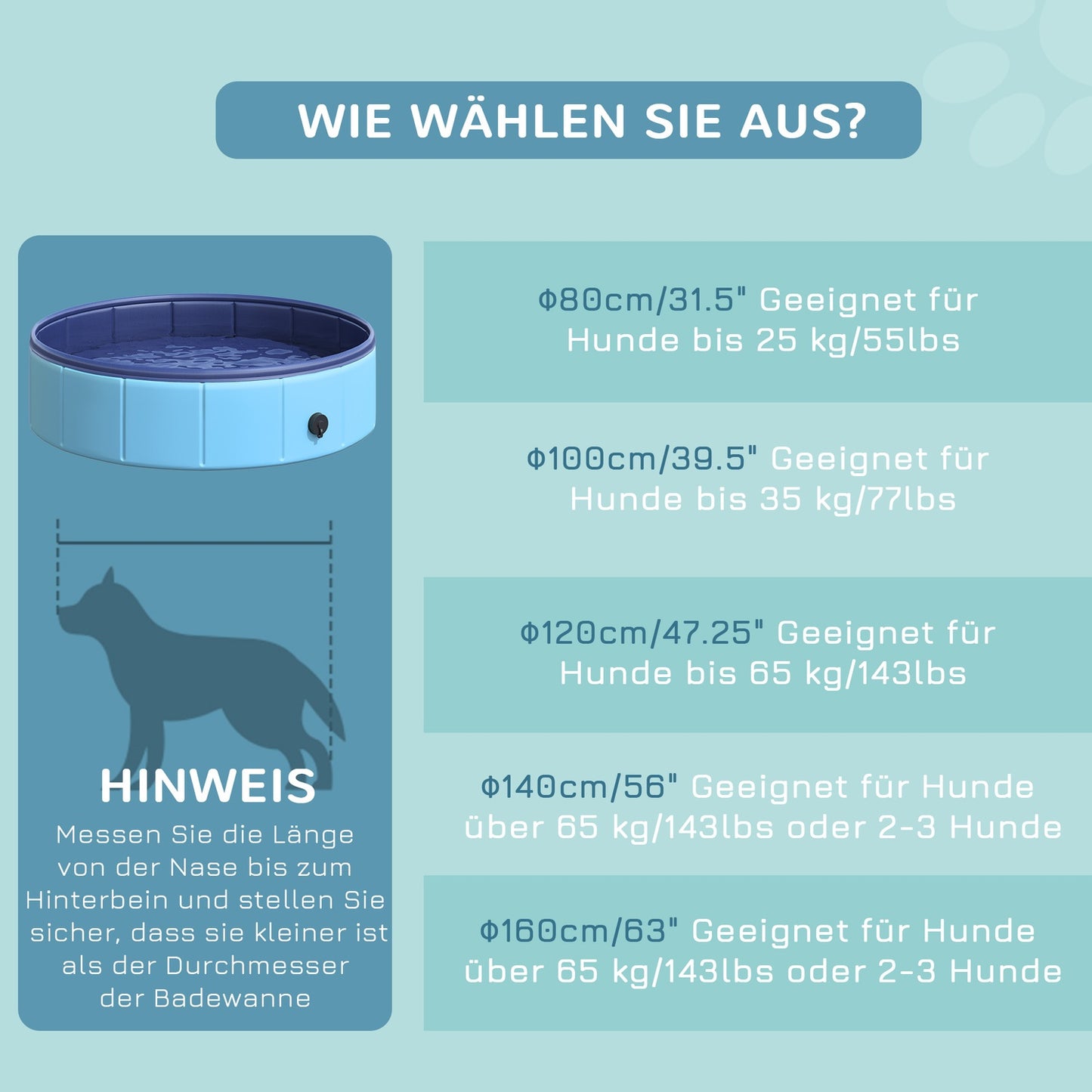 Paddling pool for dogs - durable PVC and wood, 80 cm blue