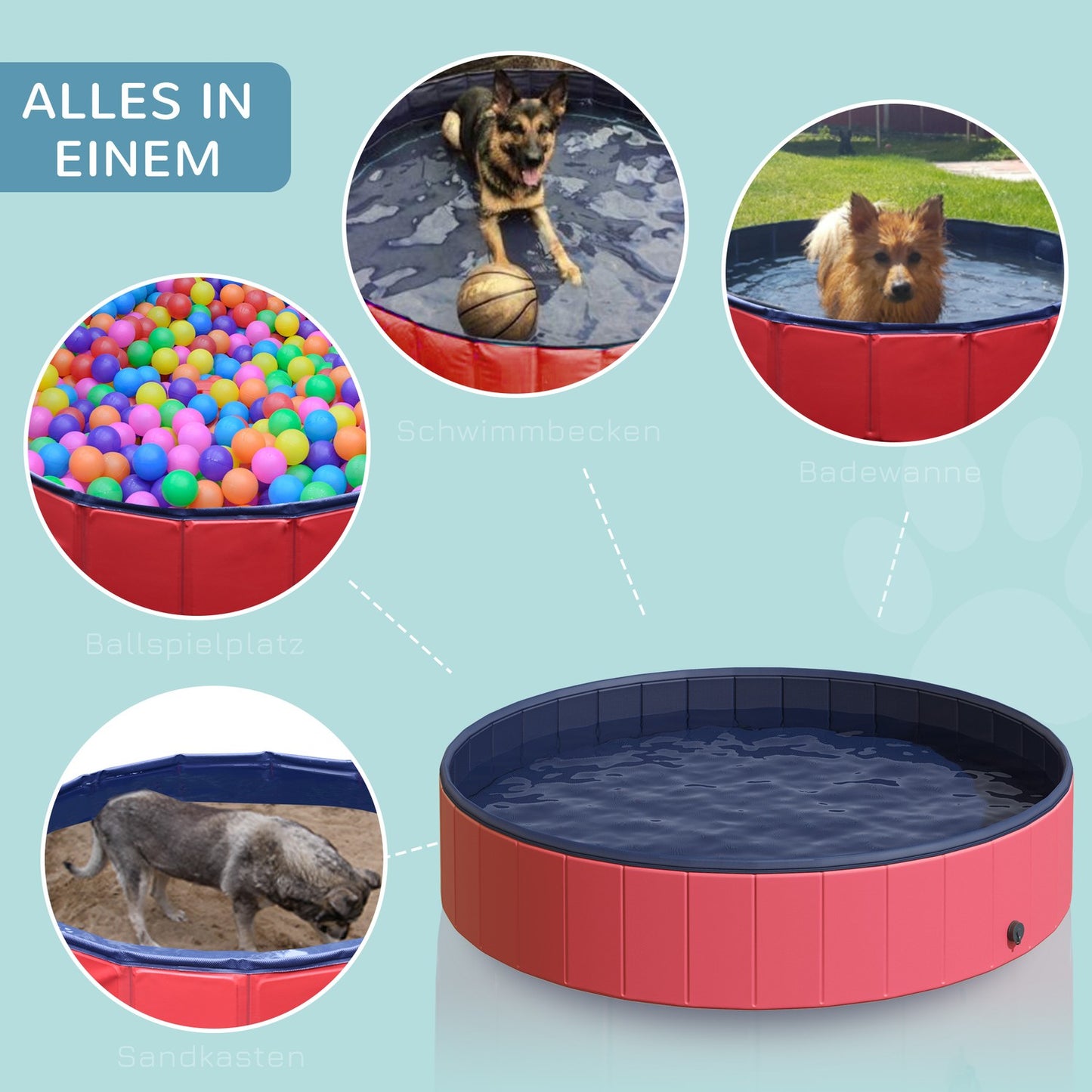Extra large blue dog pool, plastic + wood, 160x30 cm