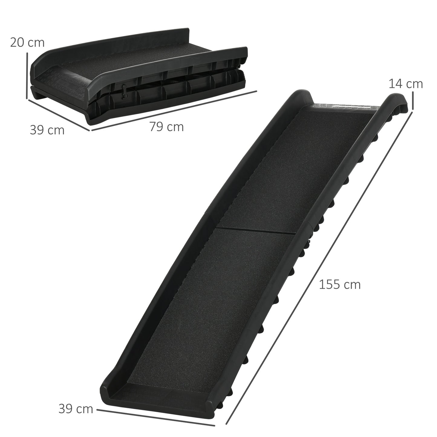 Folding dog ramp - Non-slip, Black, 155x39x14 cm