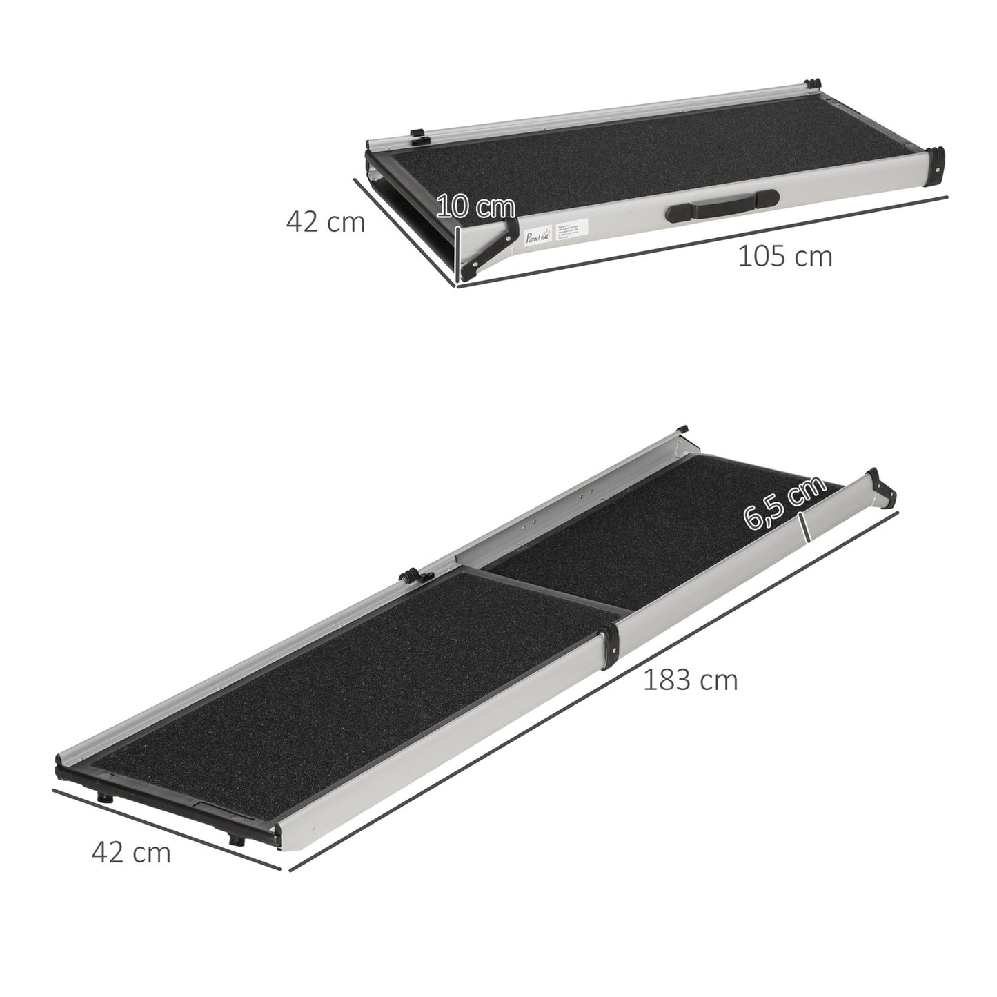 Collapsible dog ramp, non-slip, aluminium, 183x42 cm