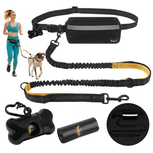 Dog Running Waist Belt with Leash, Cushioned, Reflective