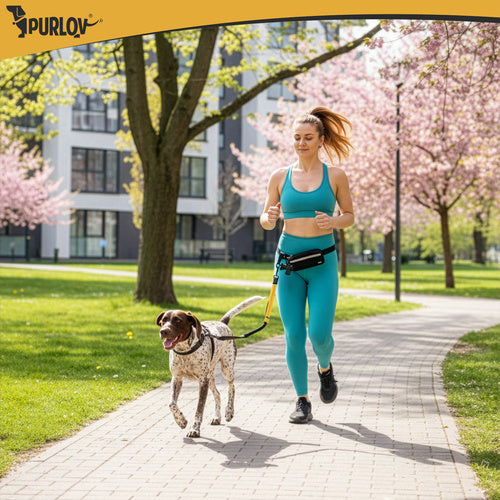 Dog Running Waist Belt with Leash, Cushioned, Reflective