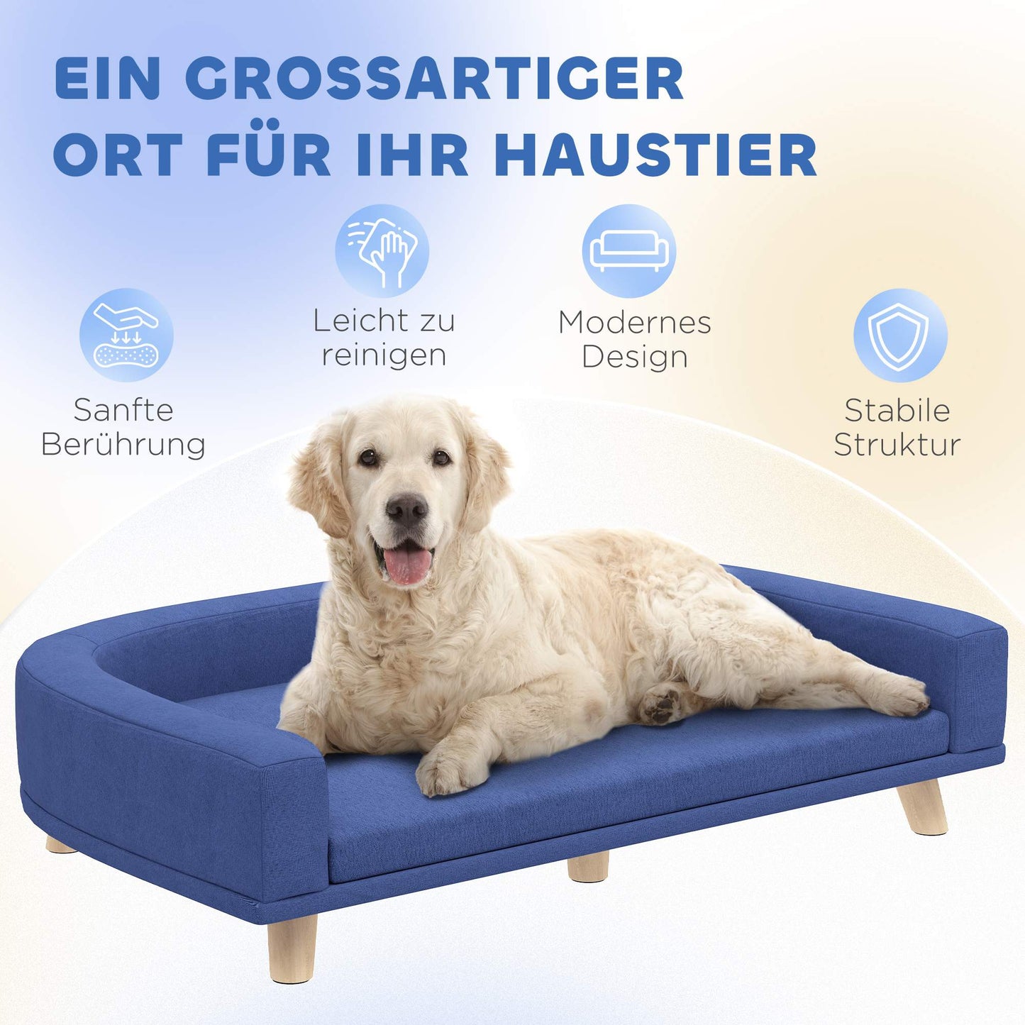 Dog Sofa Bed, Eucalyptus Wood, 98 x 67 x 25 cm, Blue