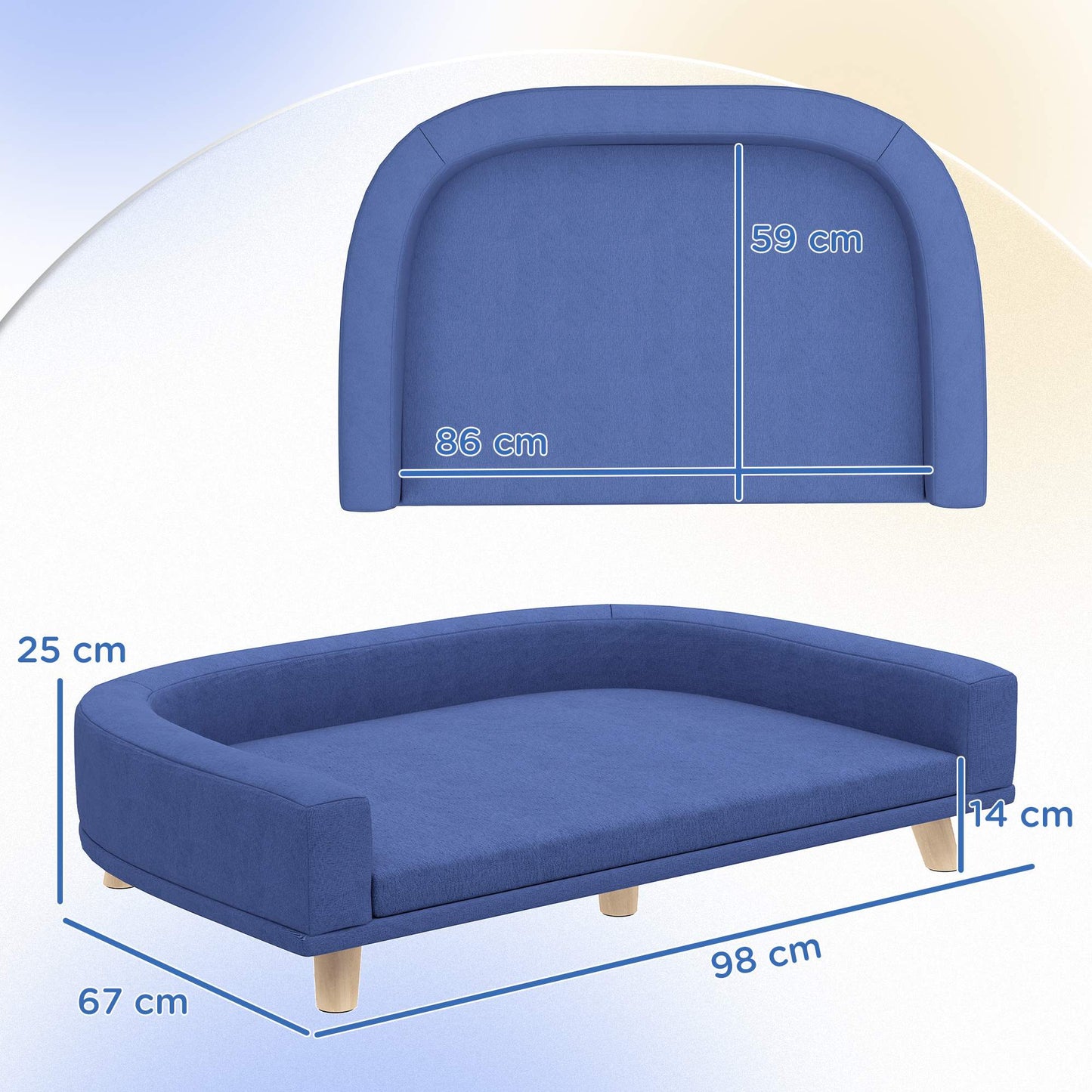 Dog Sofa Bed, Eucalyptus Wood, 98 x 67 x 25 cm, Blue