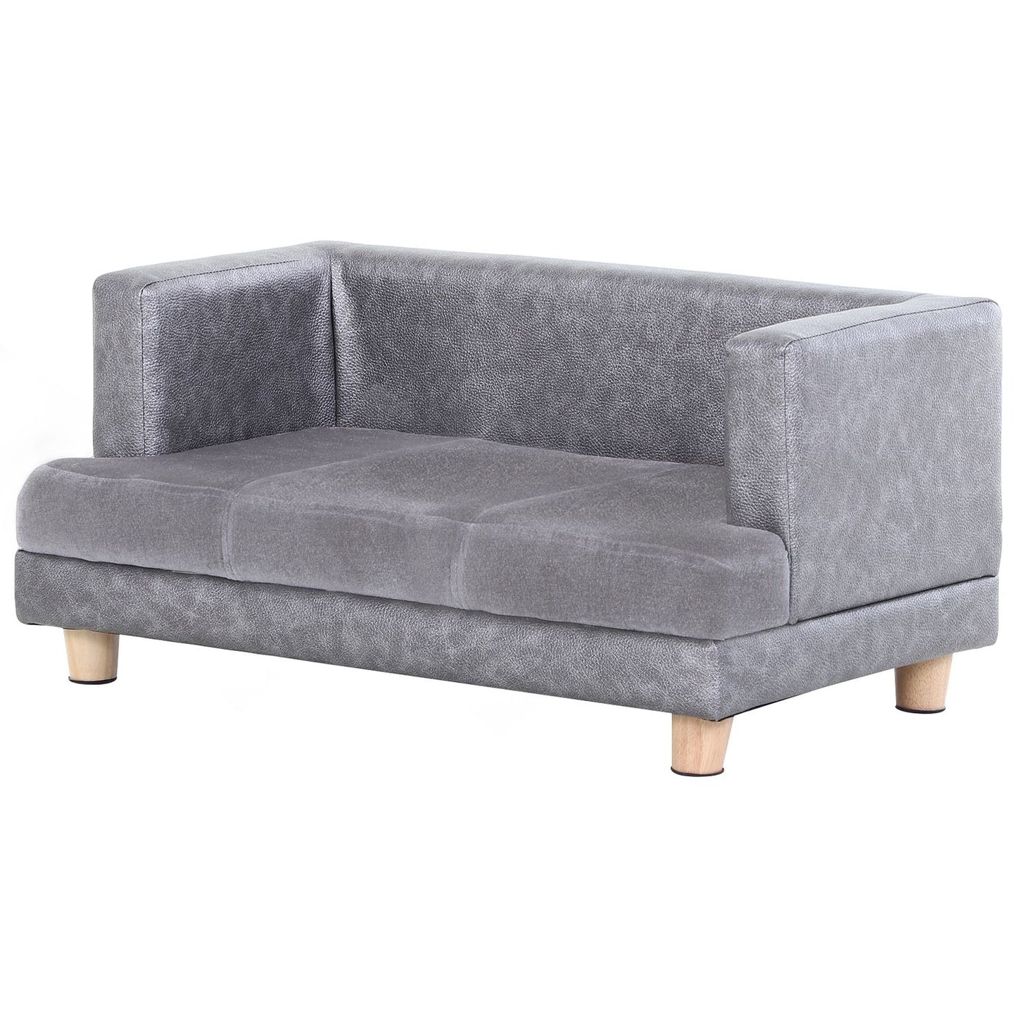 Comfortable gray pet sofa, artificial leather and plush, 68x41x32 cm