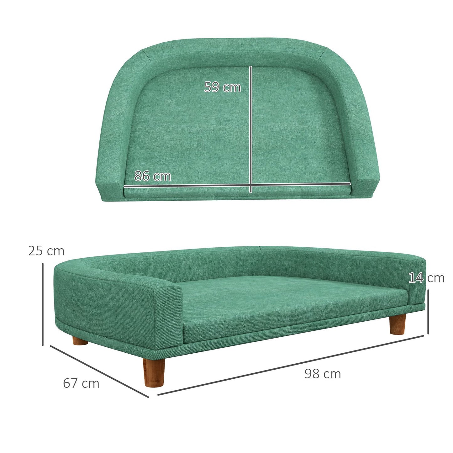 Comfortable pet sofa with cushion, elevated green design
