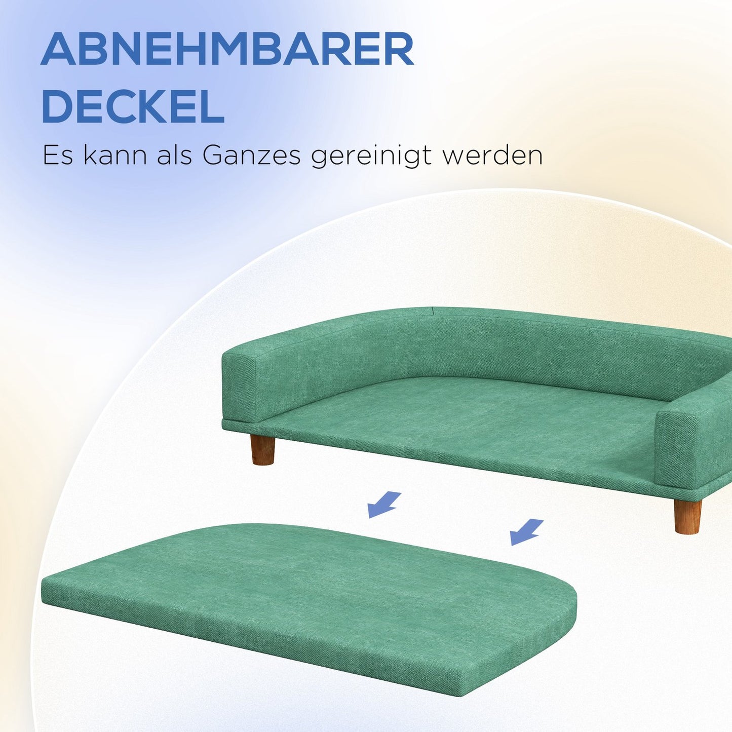 Comfortable pet sofa with cushion, elevated green design