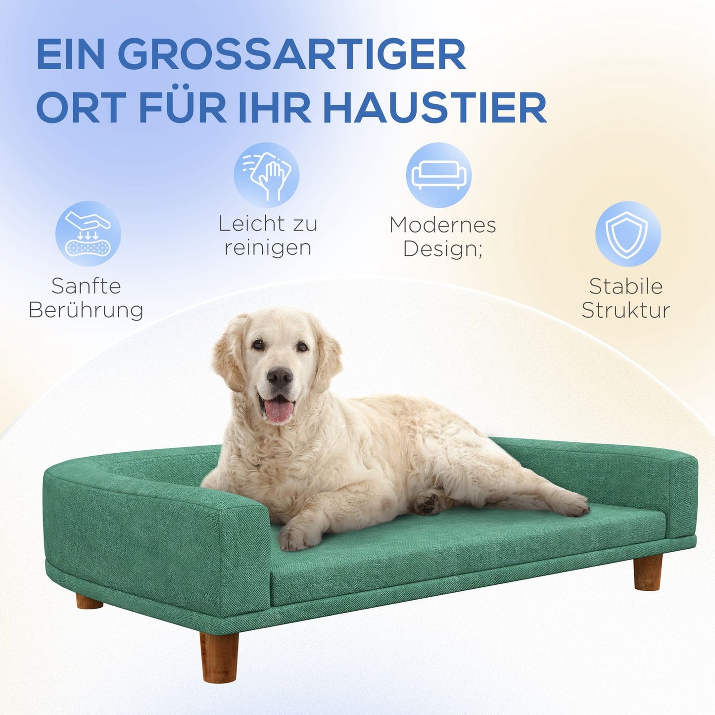 Comfortable pet sofa with cushion, elevated green design