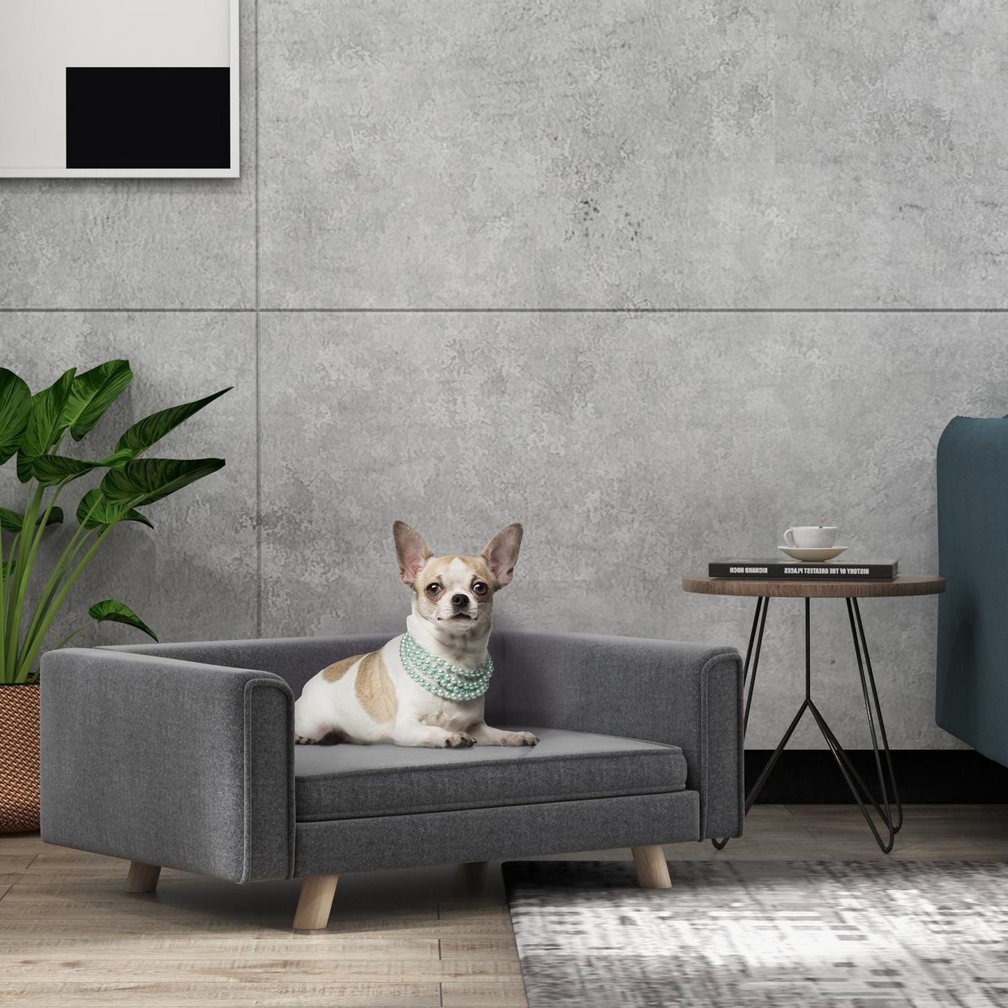 Sofa bed for dogs with raised design, washable cover, gray