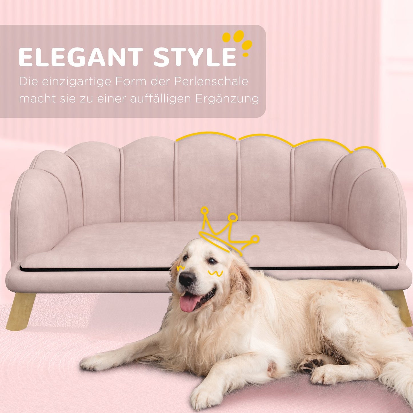 Pet sofa with washable cover, wooden legs - pink