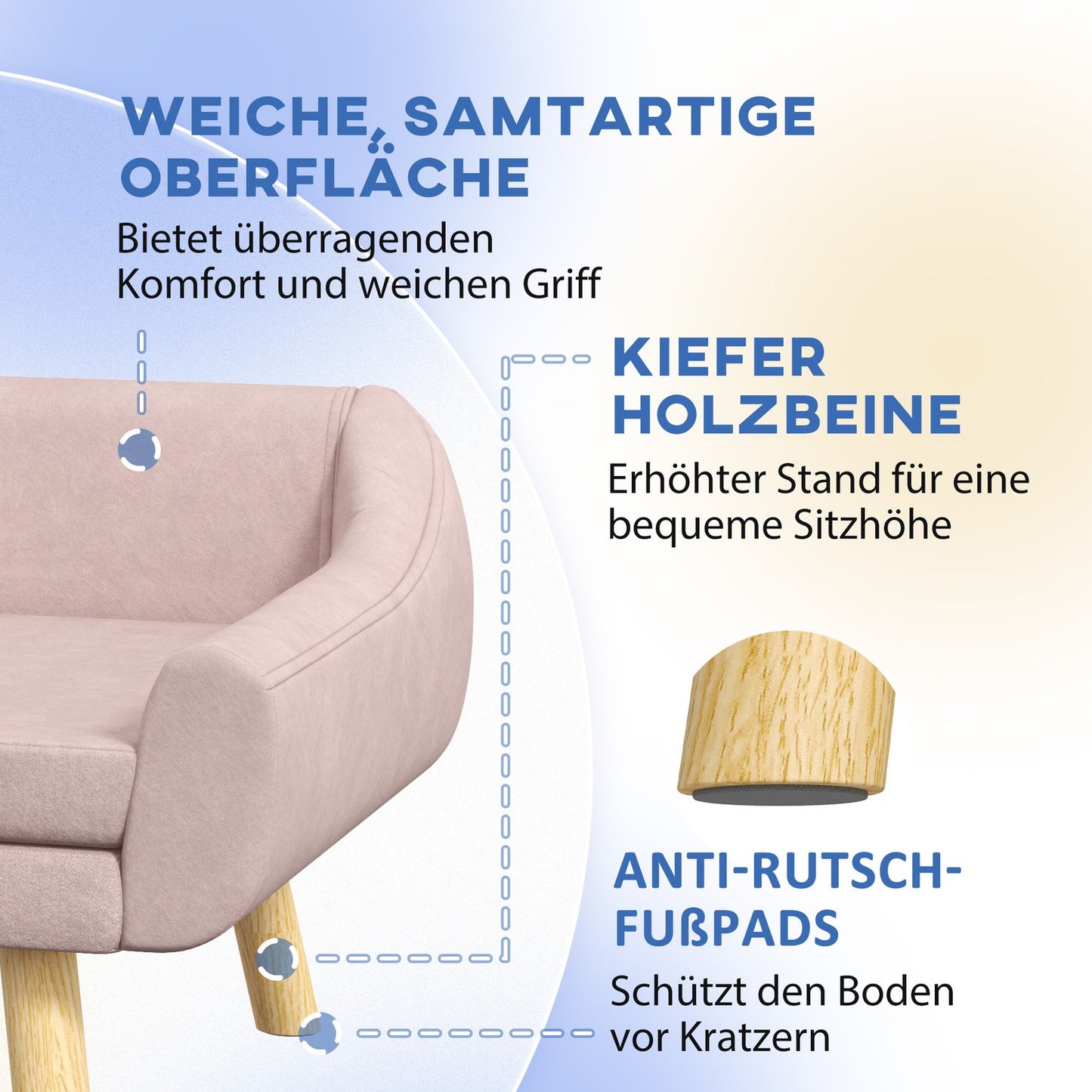 Pet sofa with backrest, velvet pink, for medium/large dogs