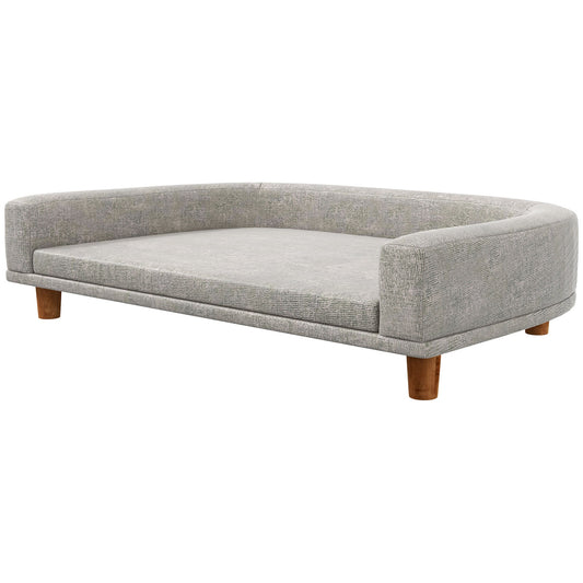 Dog sofa with cushion, raised design and wooden legs, gray