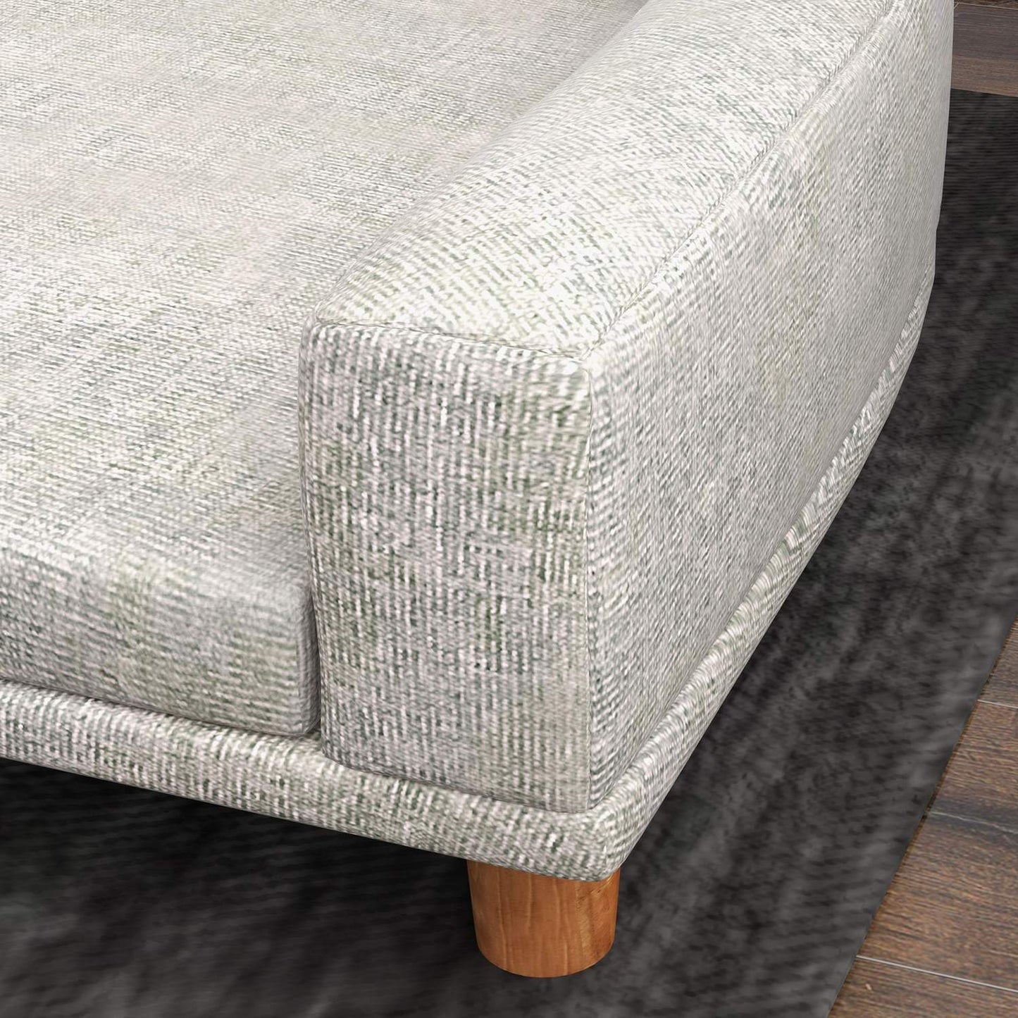 Dog sofa with cushion, raised design and wooden legs, gray