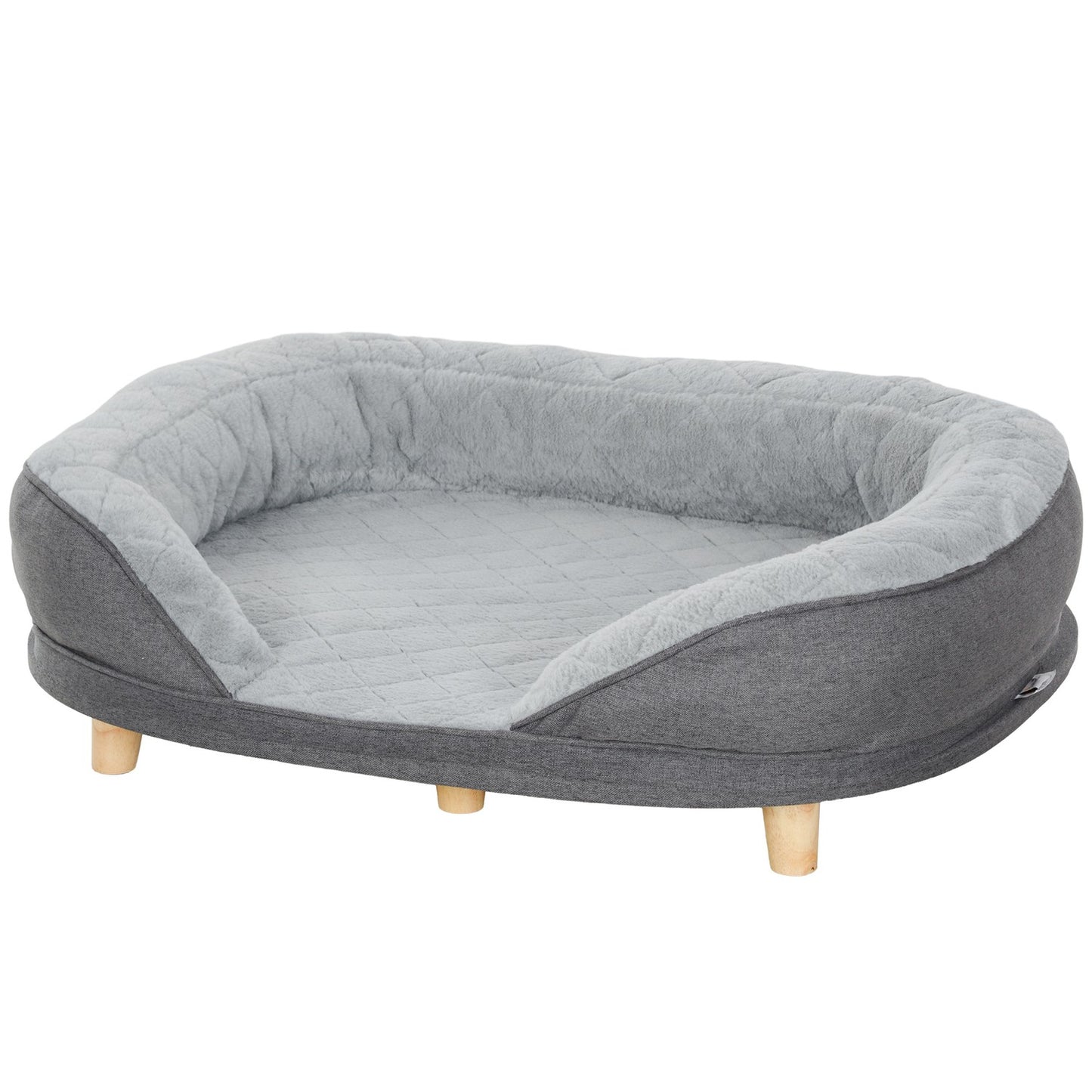 Gray dog sofa - washable cover, backrest, wooden legs