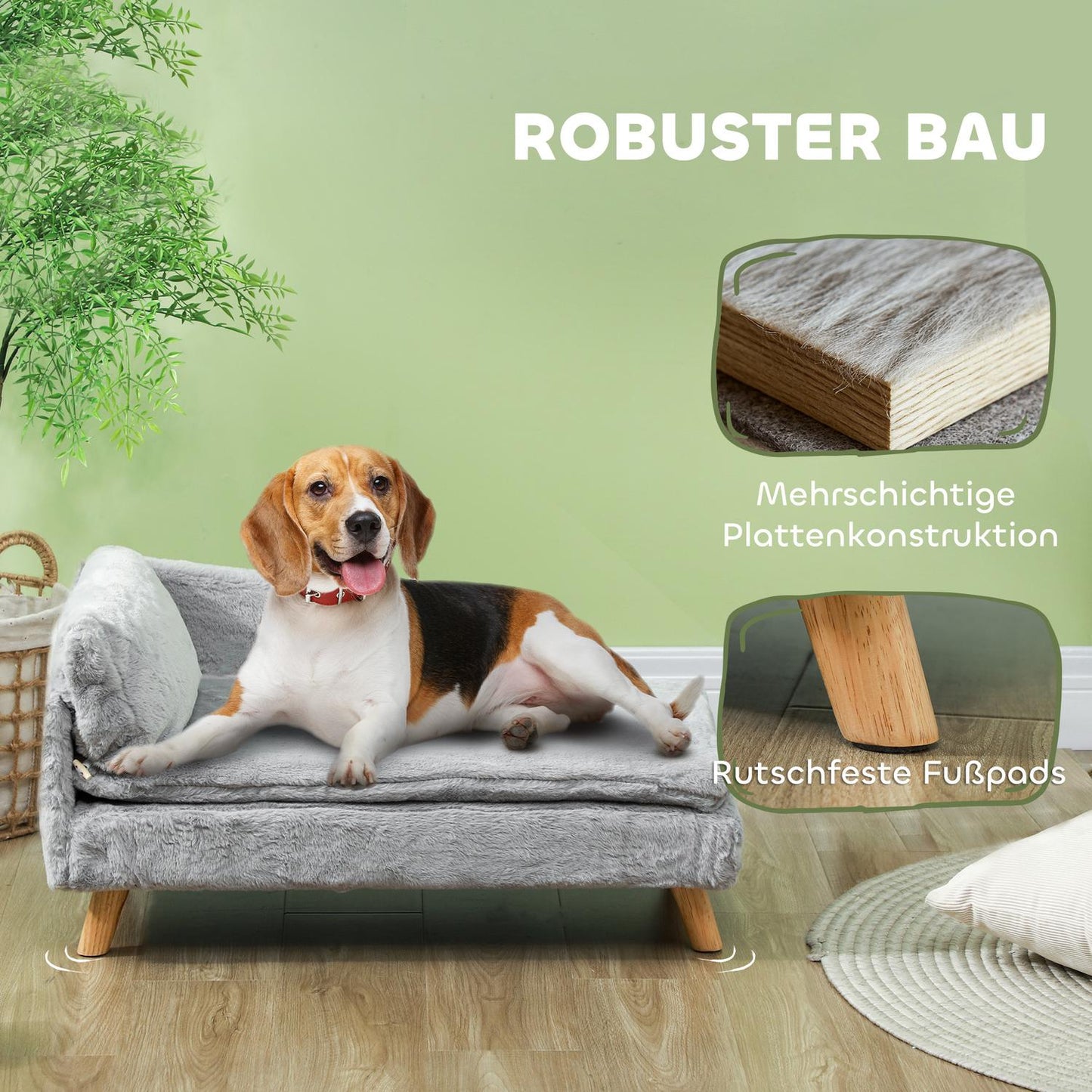 Medium dog sofa with washable cushion, raised design