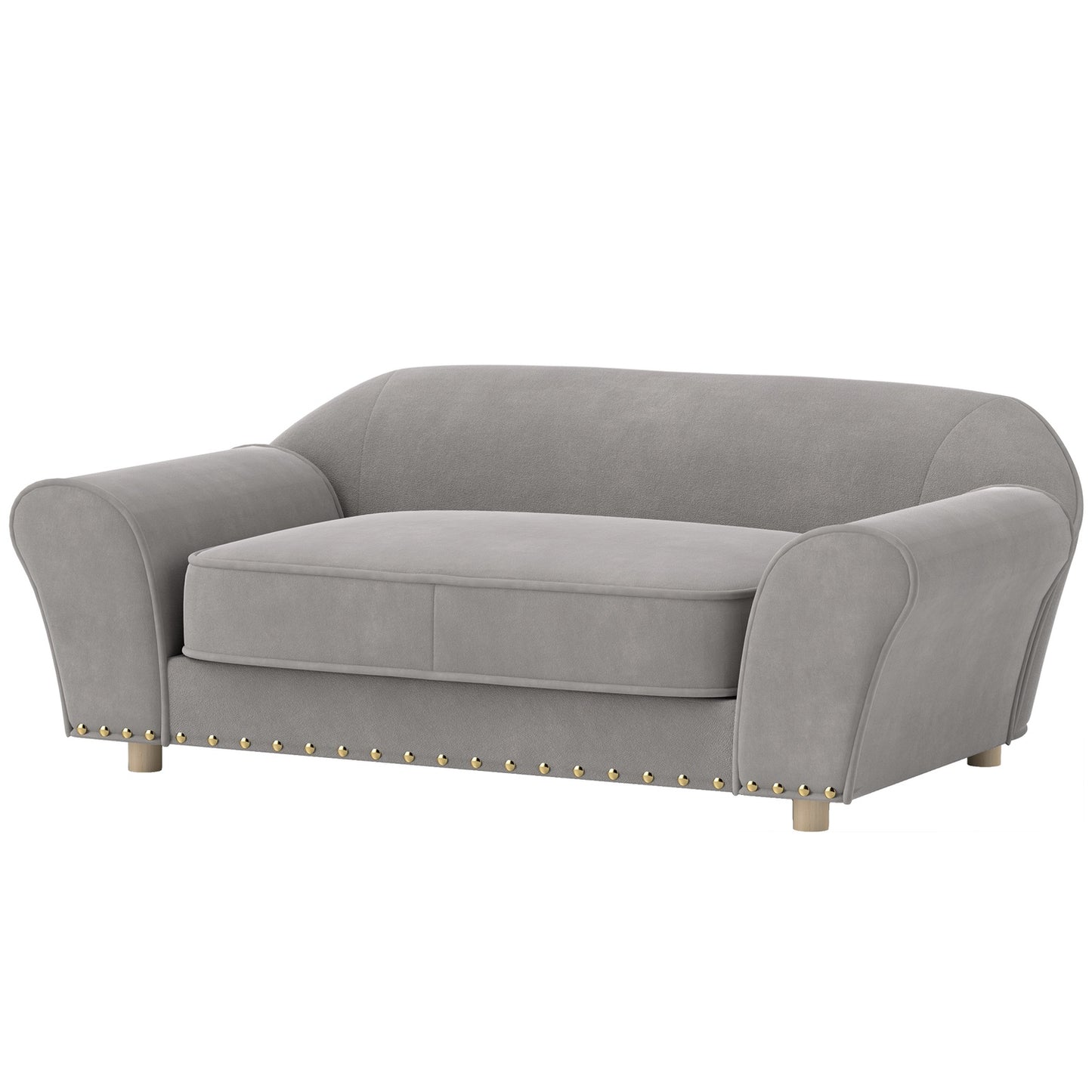 Small sofa bed for dog, washable cushion, studded, grey