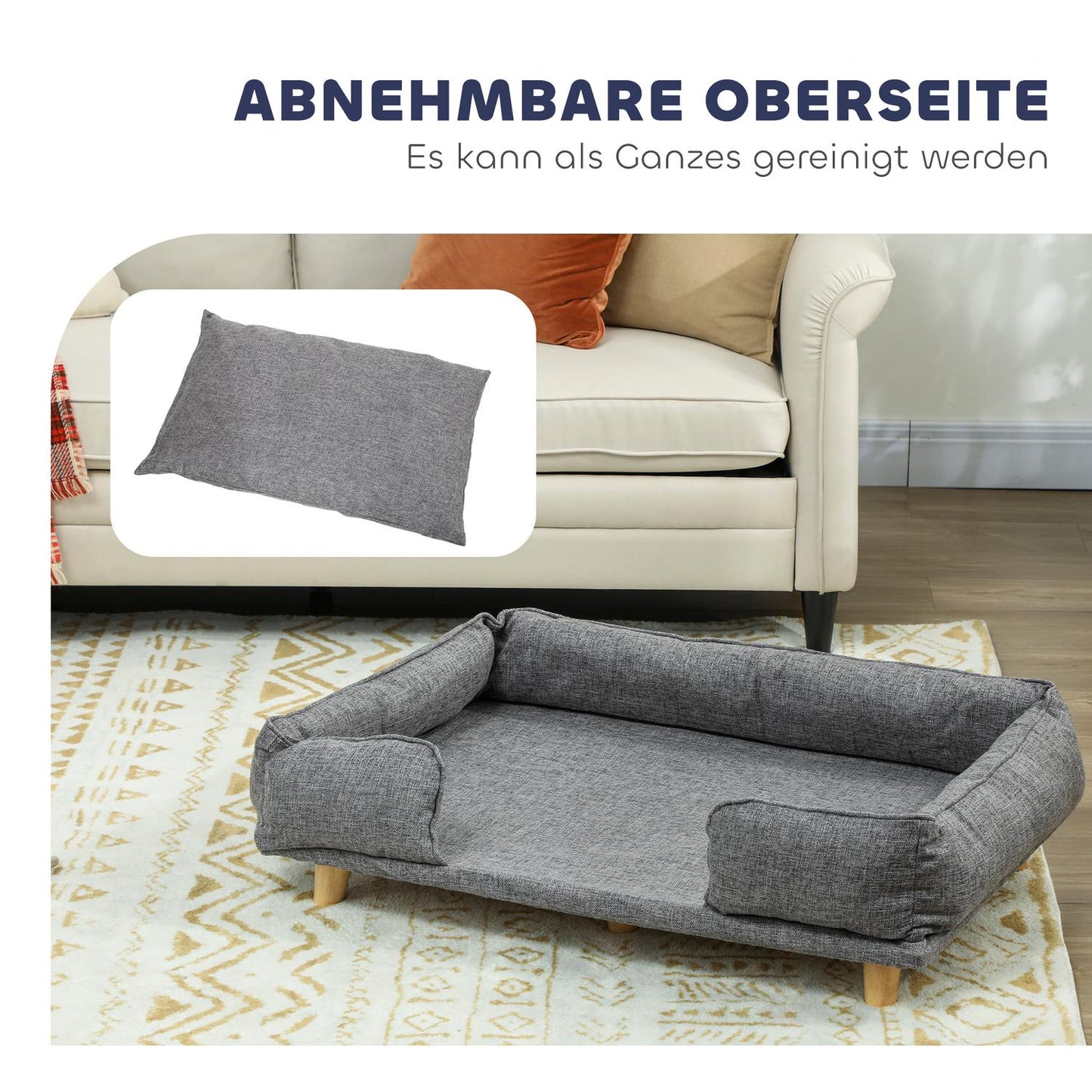 Dog Sofa with Removable Cover, Dark Grey, 96x66x24 cm