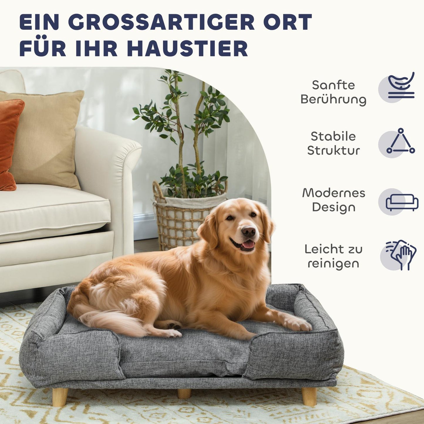 Dog Sofa with Removable Cover, Dark Grey, 96x66x24 cm