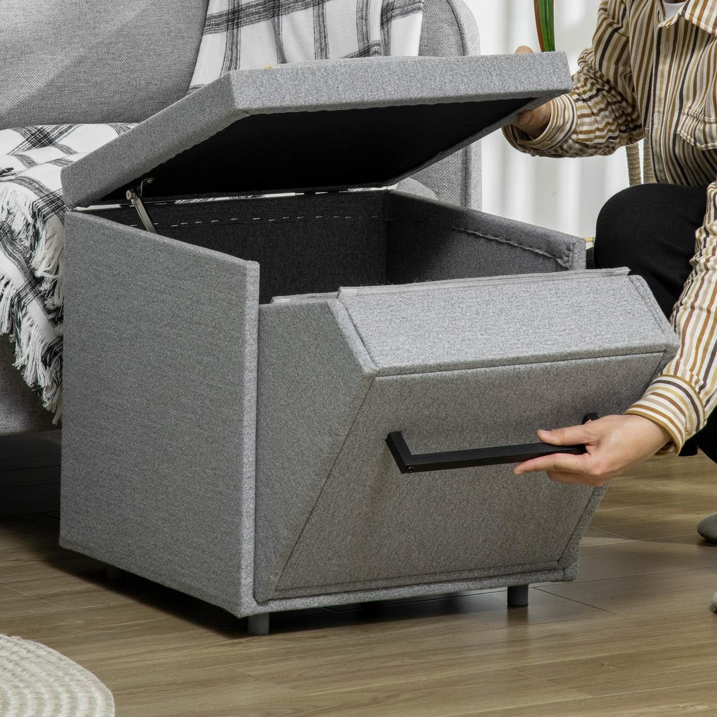 Pet Stairs and Storage - 4 Step Polyester, Light Grey