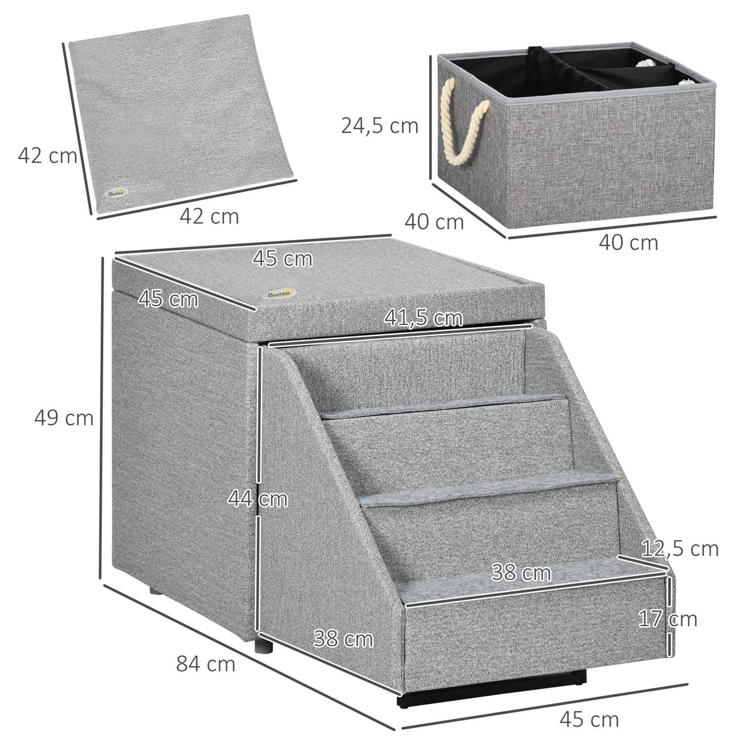 Pet Stairs and Storage - 4 Step Polyester, Light Grey