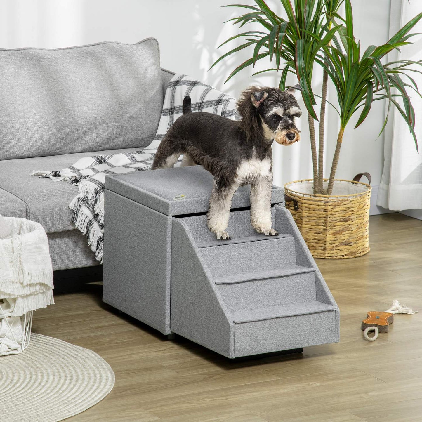 Pet Stairs and Storage - 4 Step Polyester, Light Grey